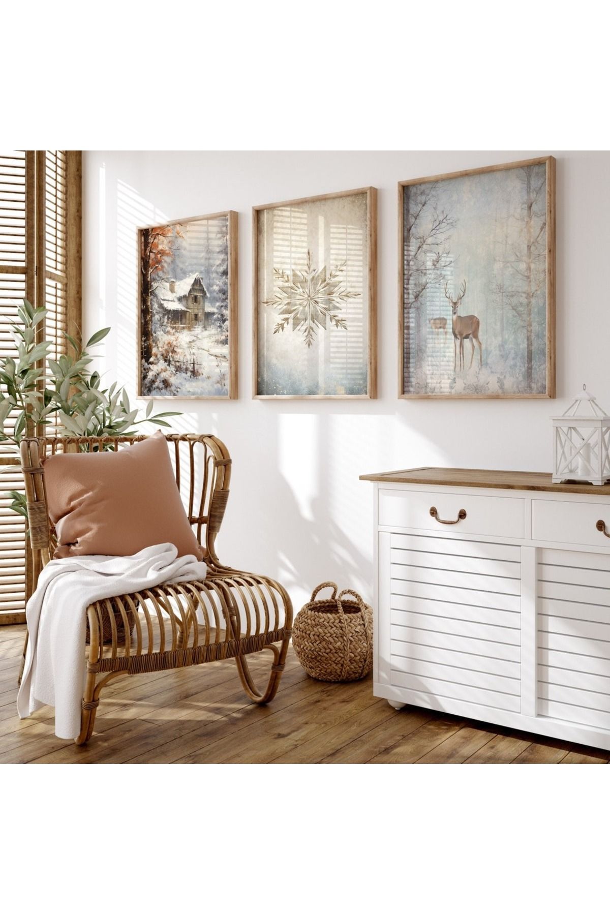 Dekorsiahome 3 Parça Ahşap Çerçeveli Oturma Odası Salon Mutfak Tablo Seti SET3276