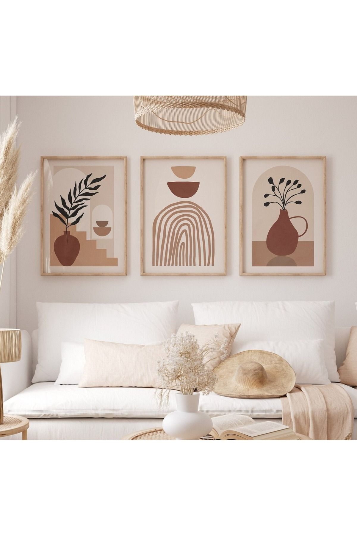 Dekorsiahome 3 Parça Ahşap Çerçeveli Oturma Odası Salon Mutfak Tablo Seti SET3267