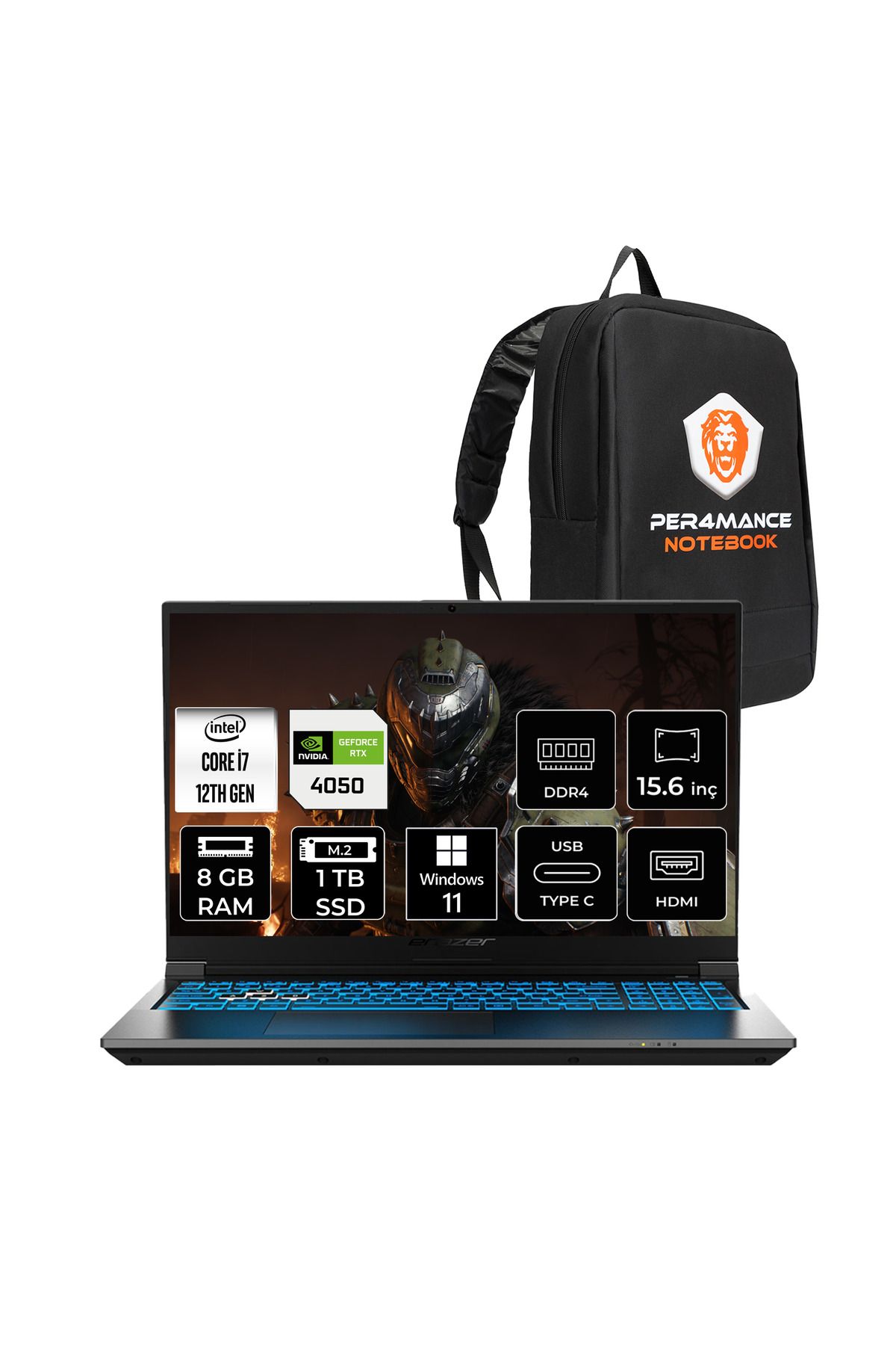 Erazer Crawler E50i i7 12650H 8GB 1TB SSD RTX4050/6GB 15.6" FHD 144Hz W11H Gaming Laptop & Çanta