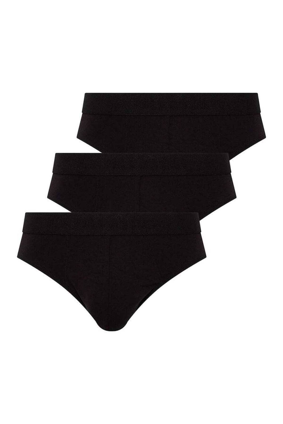 U.S. Polo Assn. Erkek Siyah Tek Renk Slip Külot 3'Lü Pamuk-Modal - Siyah - SREIA80J17P7-VS