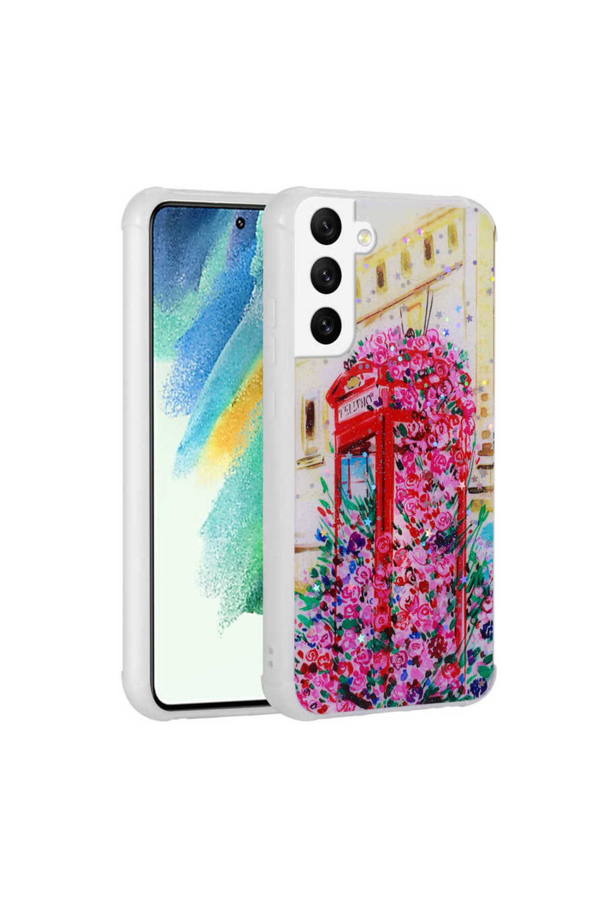 Galaxy S21 FE Uyumlu Simli Desenli Kamera Korumalı Parlak GCMP Popy Kılıf-Kulübe