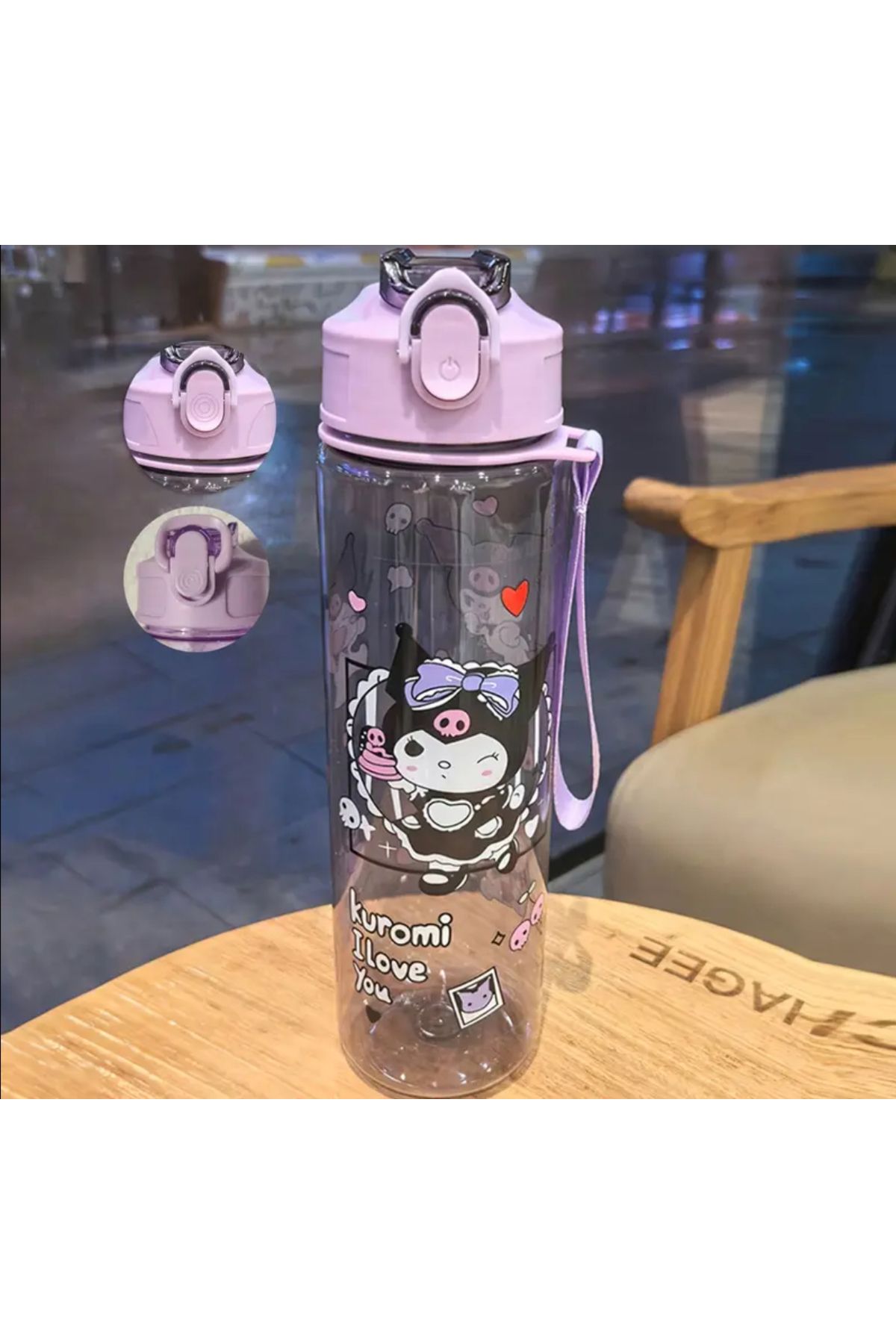 So Iconic Sanrio Kuromi Karakterli Büyük Boy Su Şişesi / 800 ml Suluk & Matara / Mor Renk