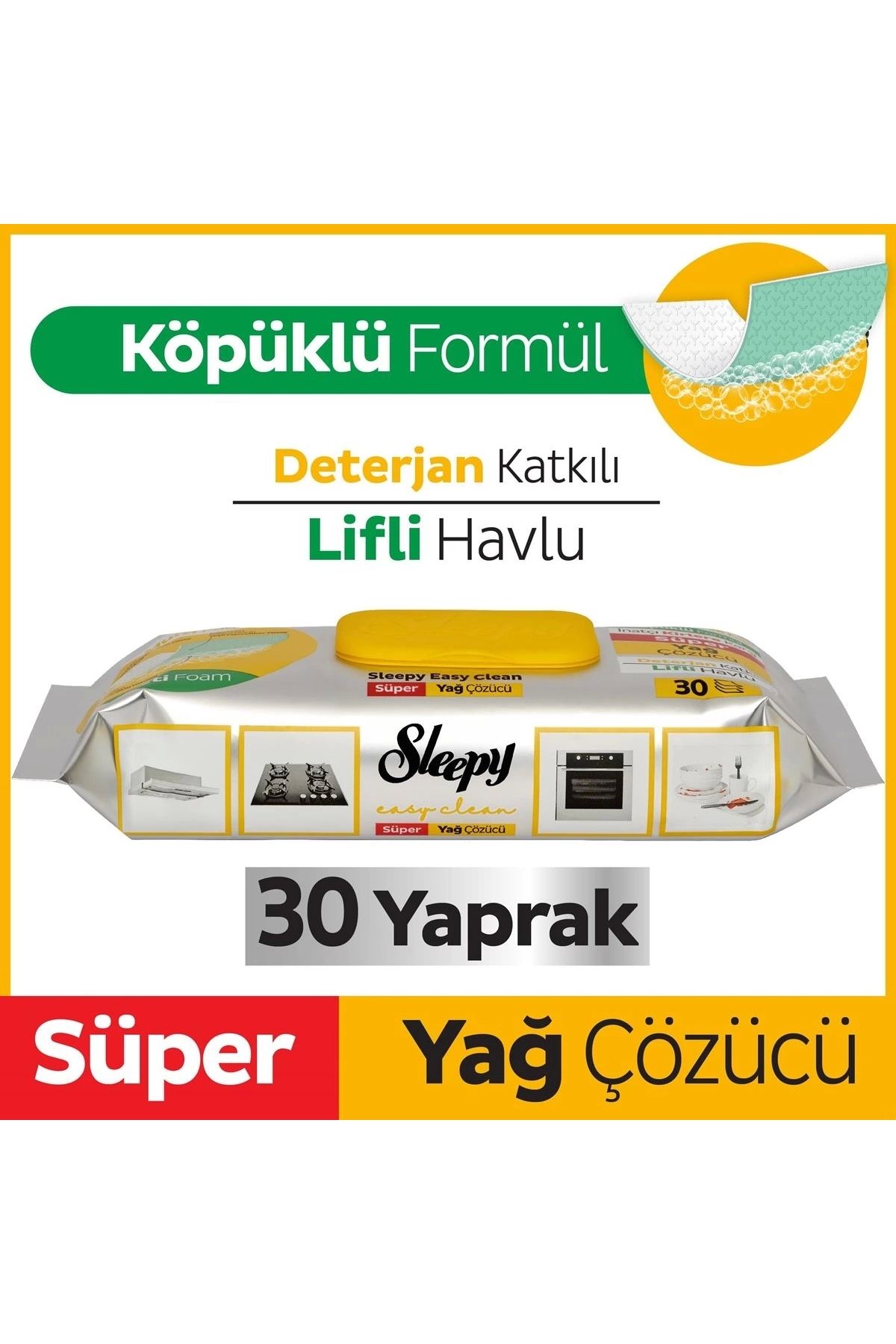 Sleepy YAĞ ÇÖZÜCÜ DETERJAN KATKILI YÜZEY TEMİZLİK HAVLUSU 30 YAPRAK SLEEPY