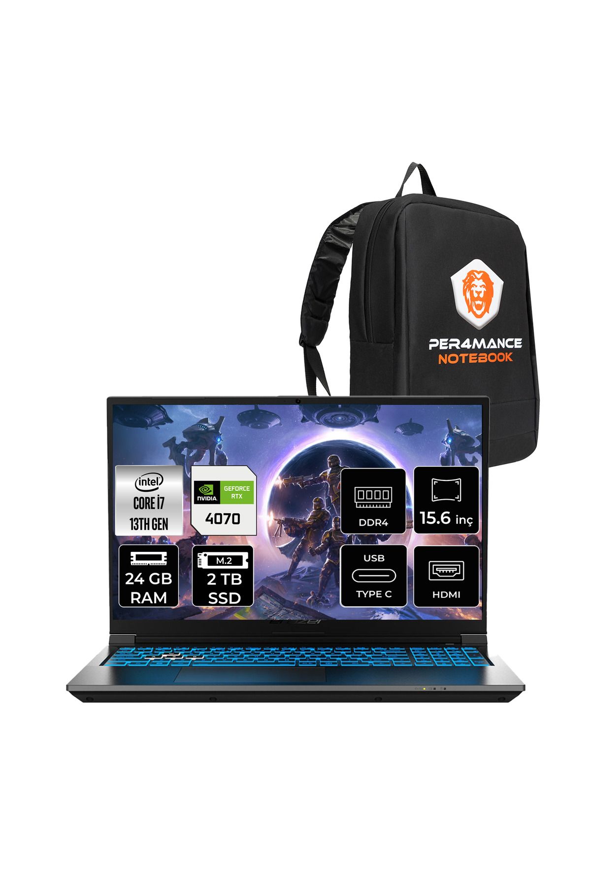 Erazer Deputy P60 i7 13620H 24GB 2TB SSD RTX4070/8GB 15.6" FHD 144Hz FDOS Gaming Laptop & Çanta