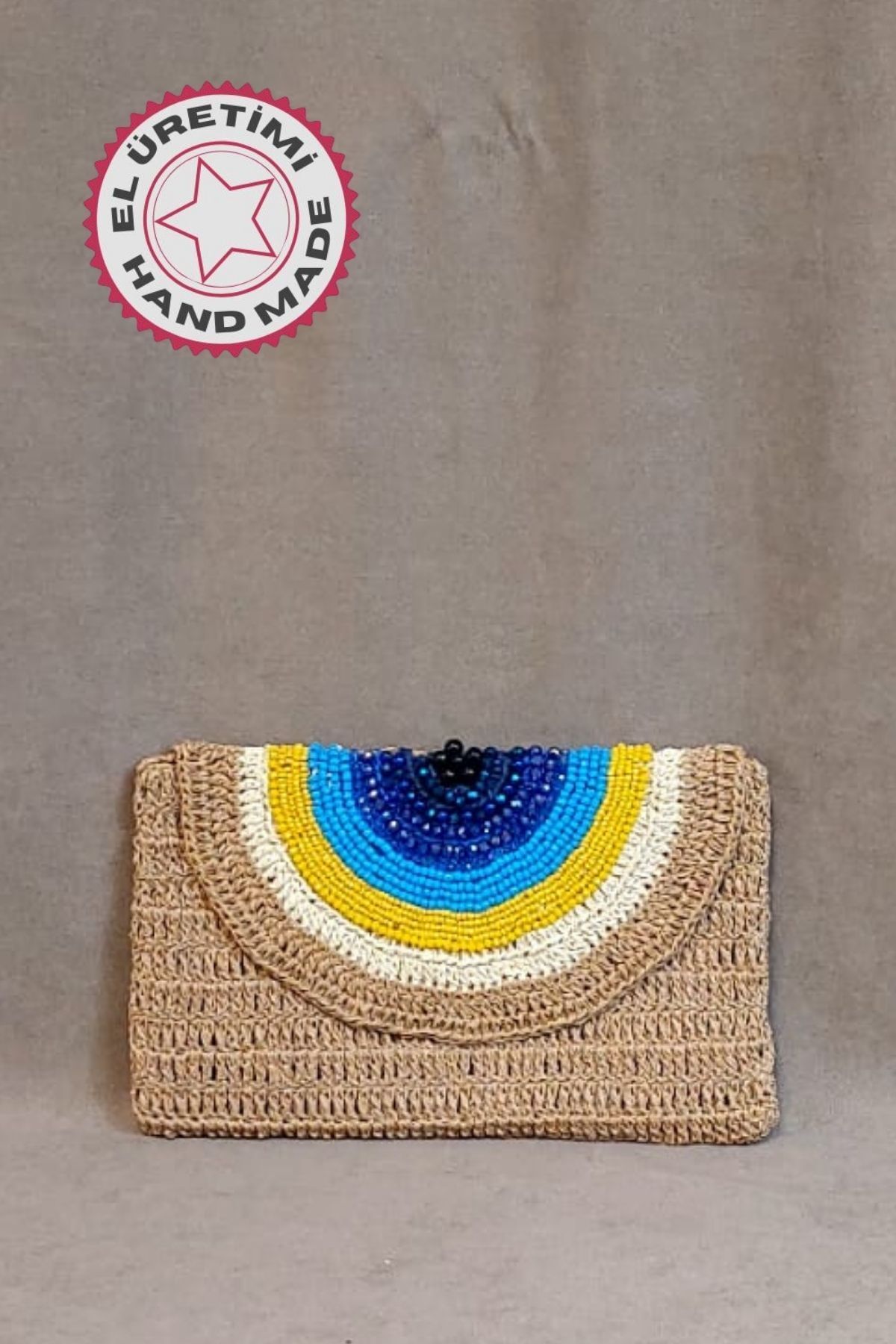 Uretti - Sümeyya 2589 3070 Nazar Boncuk İşlemeli Kağıt İp Clutch Çanta