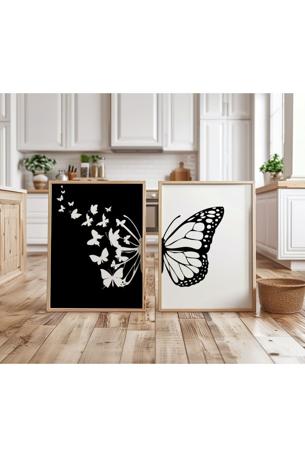 Dekorsiahome 3 Parça Ahşap Çerçeveli Oturma Odası Salon Mutfak Tablo Seti SET3288