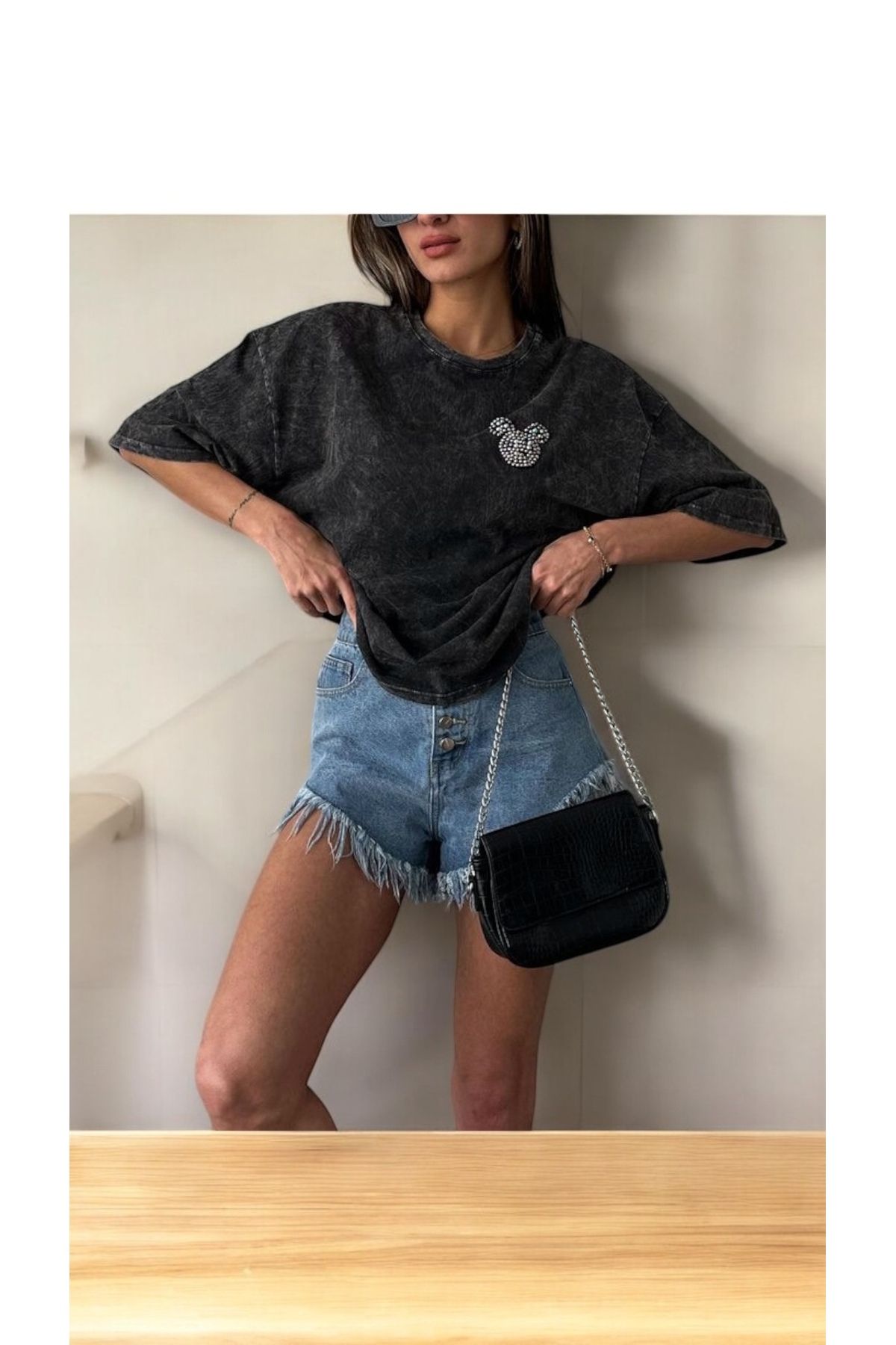 SKYstyles Gri Rahat Kalıp Tshirt