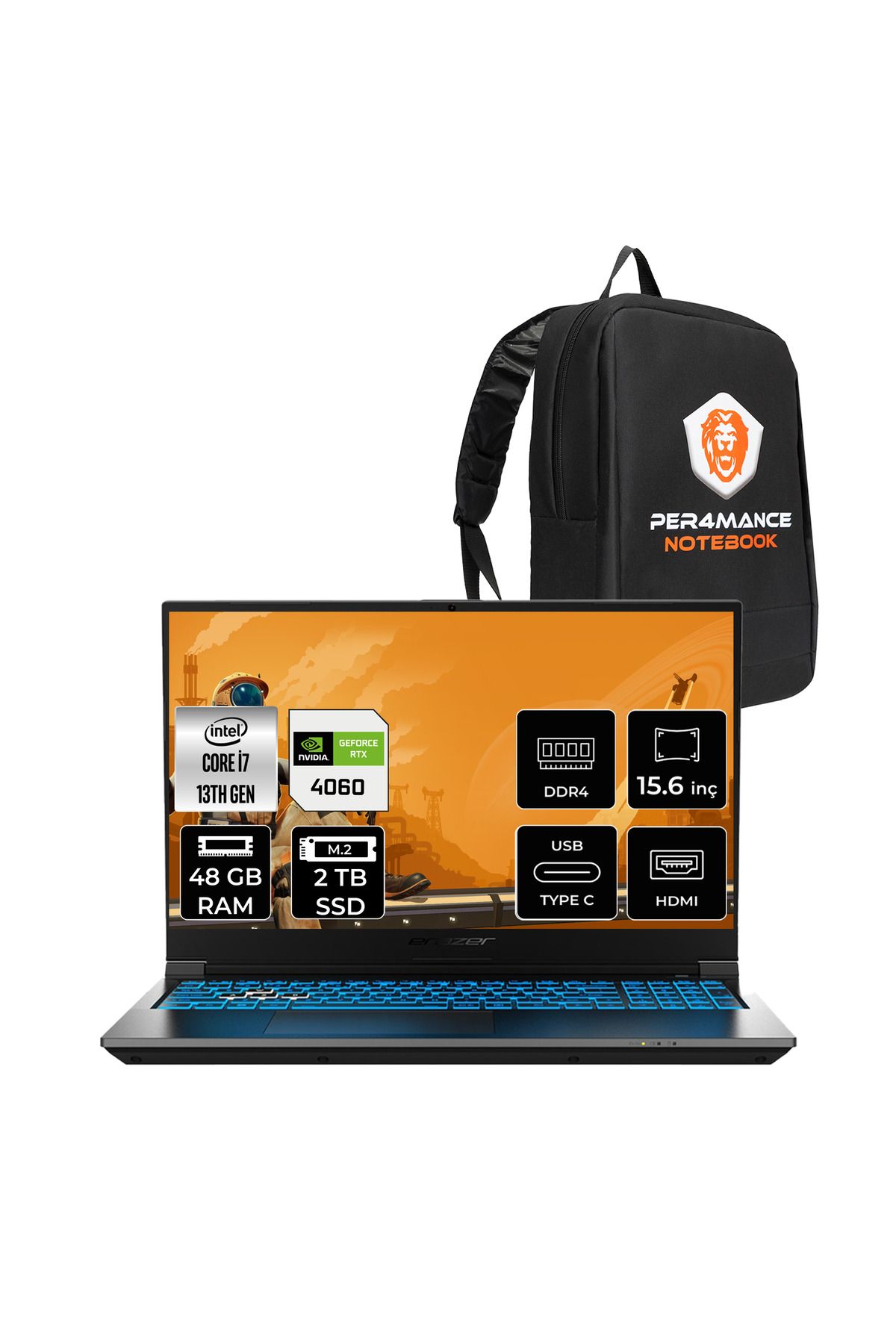 Erazer Deputy P60i i7 13620H 48GB 2TB SSD RTX4060/8GB 15.6" FHD 144Hz FDOS Gaming Laptop & Çanta