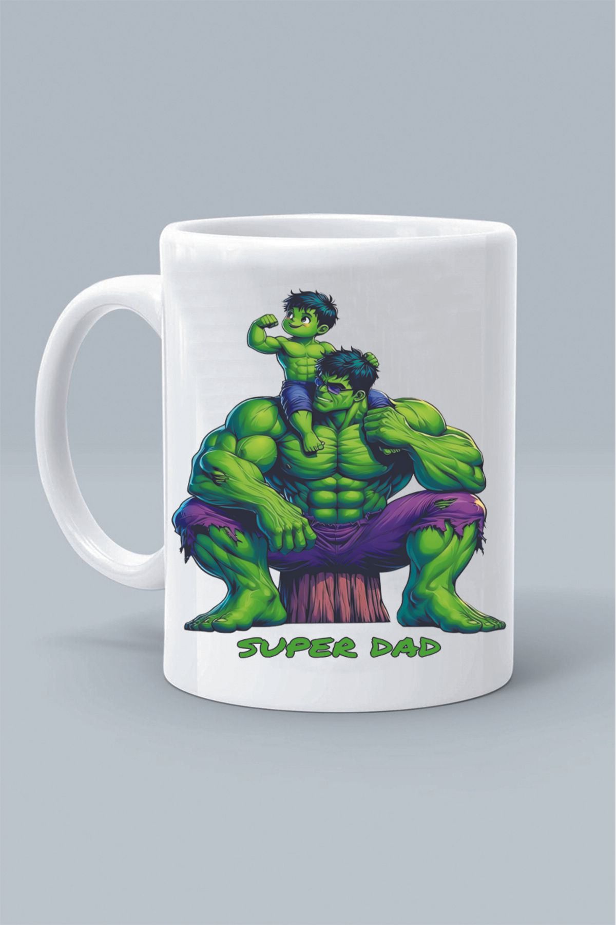 Olympus plus SUPER KAHRAMAN HULK KARAKTER SUPER DAD SÜPER BABA TASARIM BASKILI KLASİK BEYAZ KUPA BARDAK