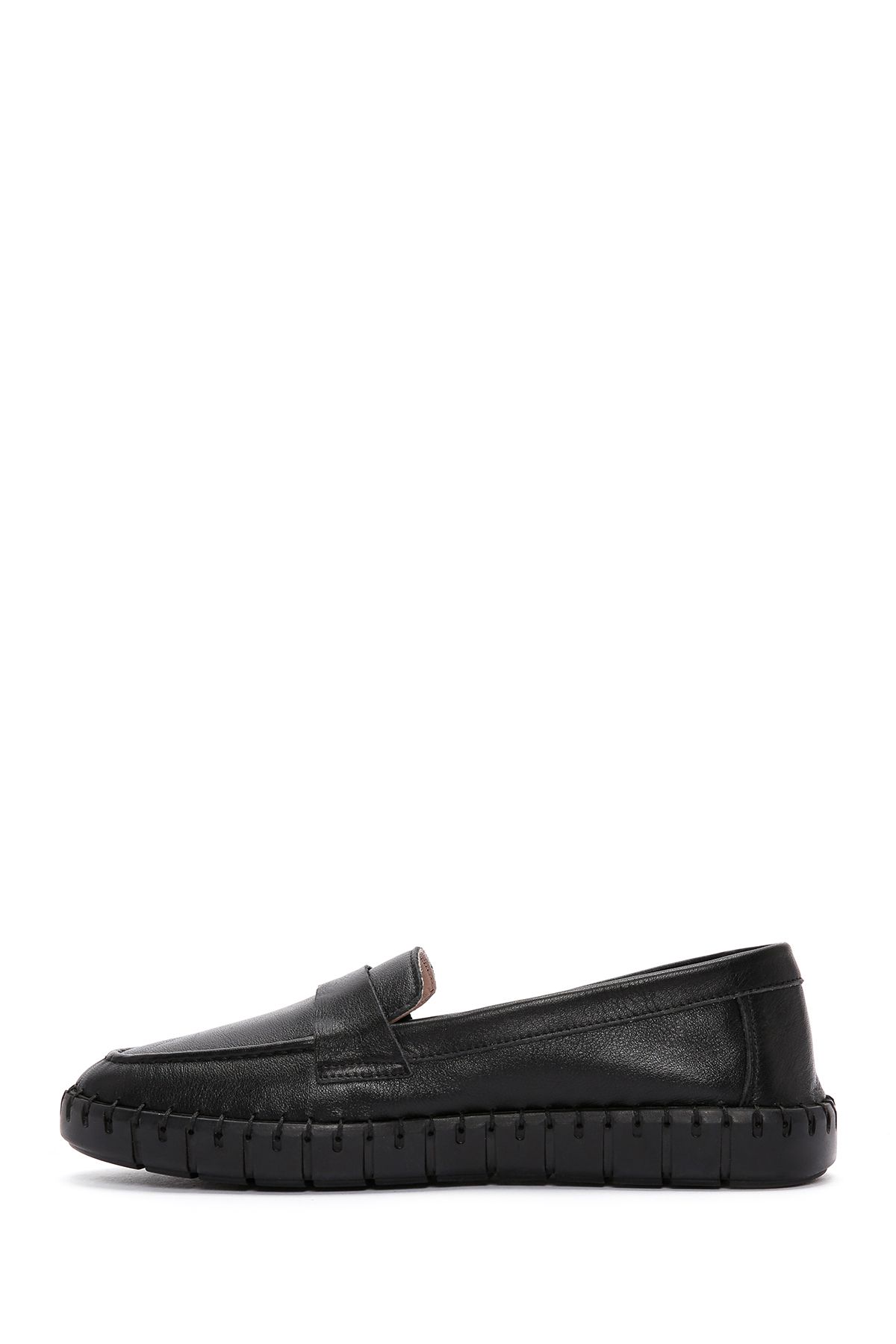 لوفر مشکی زنانه چرمی سیاه Loafer 24SFD501018 اورجینال Derimod