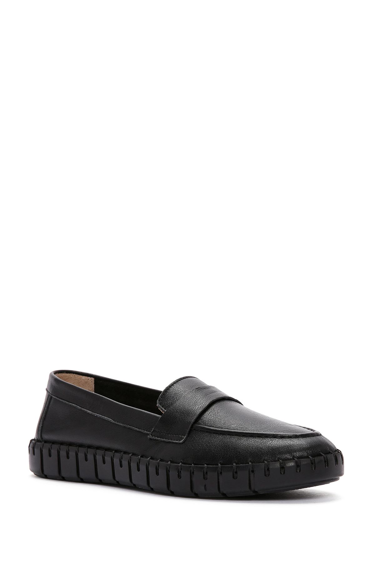 لوفر مشکی زنانه چرمی سیاه Loafer 24SFD501018 اورجینال Derimod