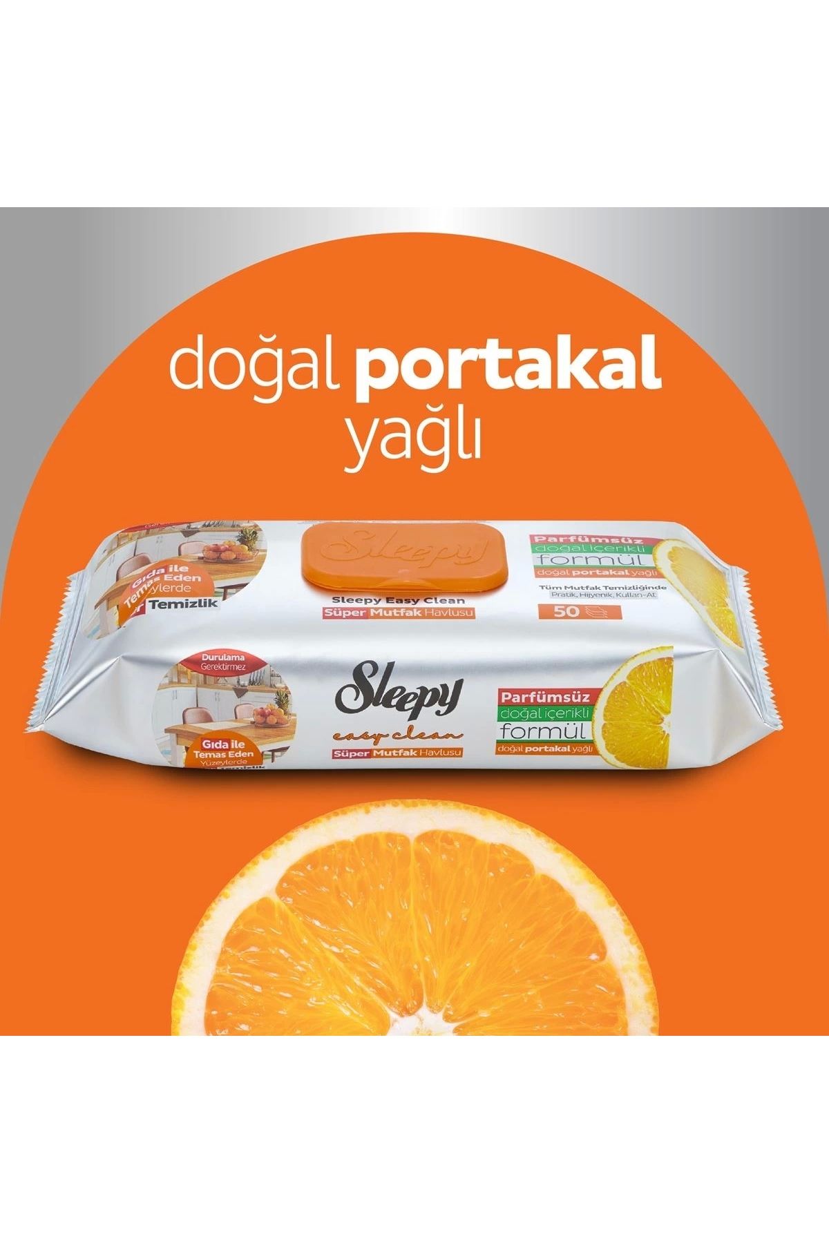 Sleepy DOĞAL PORTAKAL YAĞLI YÜZEY TEMİZLİK HAVLUSU 50 YAPRAK SLEEPY
