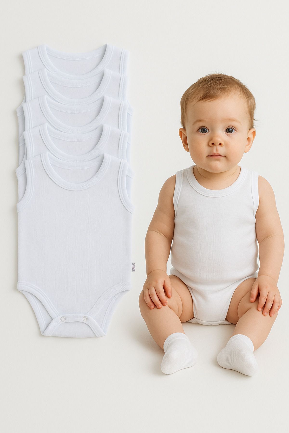 Trend Bebe Butik 5’li Yazlık Bebek Zıbın Seti | Askılı Çıtçıtlı Body | Nefes Alabilir %100 Pamuklu Kumaş Tulum Body