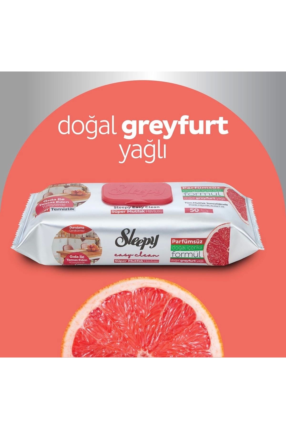 Sleepy DOĞAL GREYFURT YAĞLI YÜZEY TEMİZLİK HAVLUSU 50 YAPRAK SLEEPY
