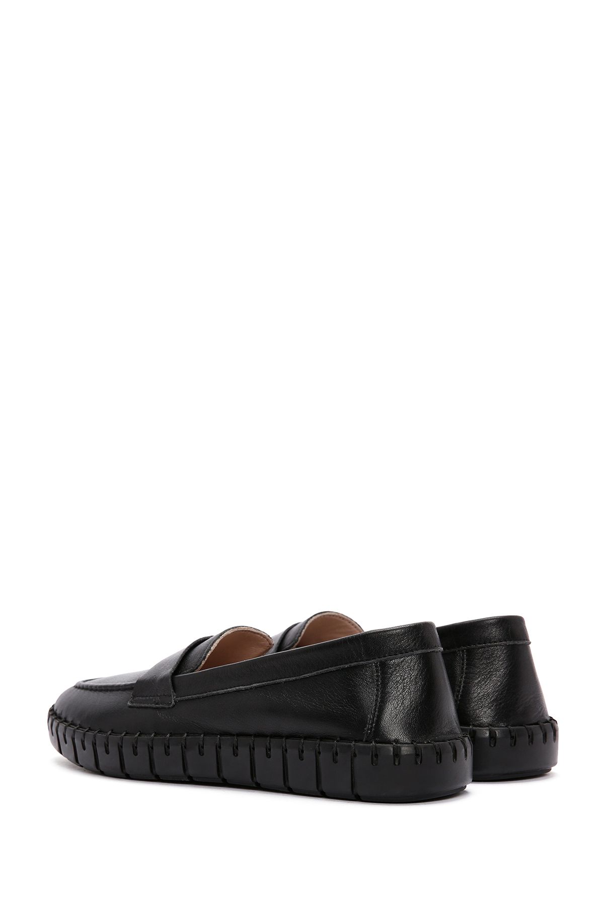لوفر مشکی زنانه چرمی سیاه Loafer 24SFD501018 اورجینال Derimod