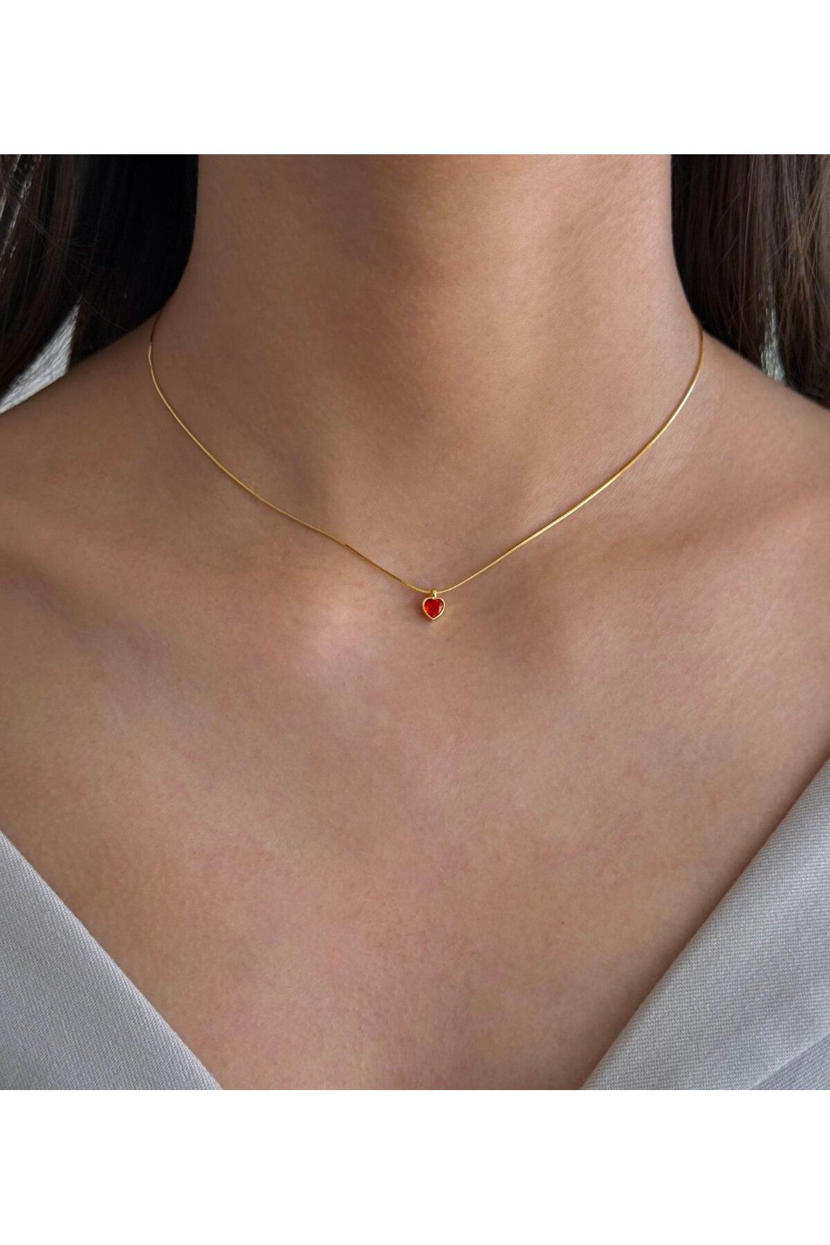 h&b design jewel 925 Ayar Gümüş Gold Turuncu Mini Kalp Choker