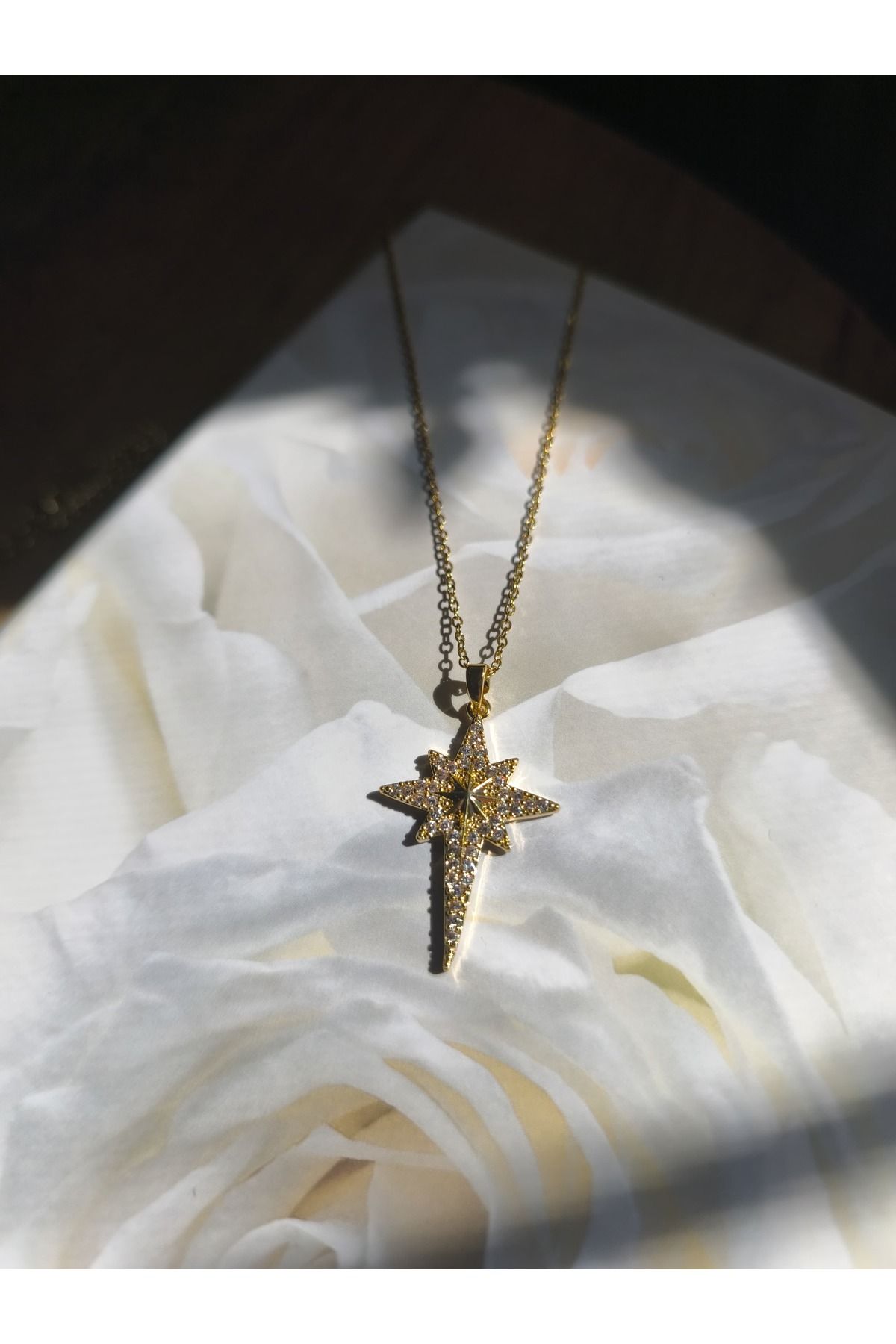 MODA Çelik zirkon taşlı kuzey yıldızı kolye taşlı kutup yıldızı gold