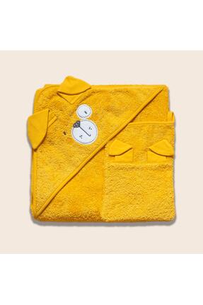 Funna Baby Üçgen Başlıklı Havlu + Kese - Bath Time - Sarı - 90 X 90 Cm