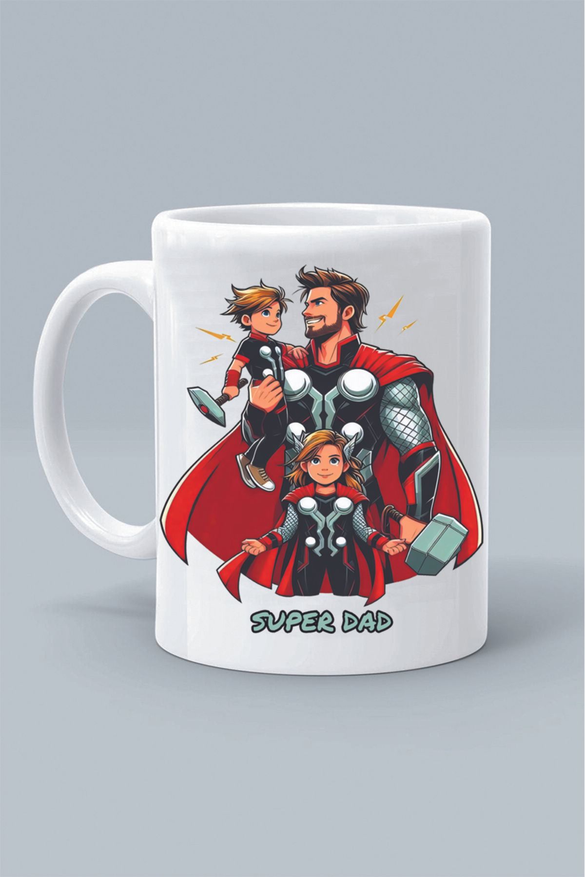 Olympus plus SUPER KAHRAMAN THOR KARAKTER SUPER DAD SÜPER BABA TASARIM BASKILI KLASİK BEYAZ KUPA BARDAK