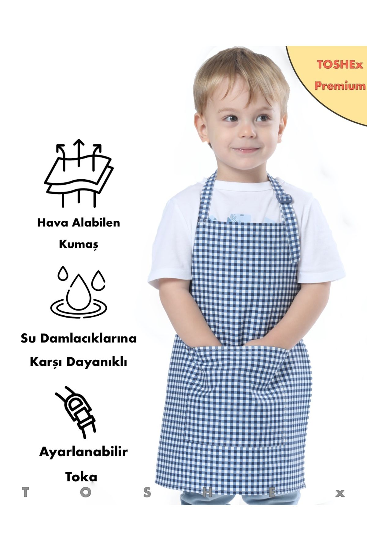 TOSHEX Çocuk Mutfak Önlüğü, Suya Dayanıklı Etkinlik Önlüğü 6-12 Yaş Aktivite Önlüğü Lacivert Ve Beyaz
