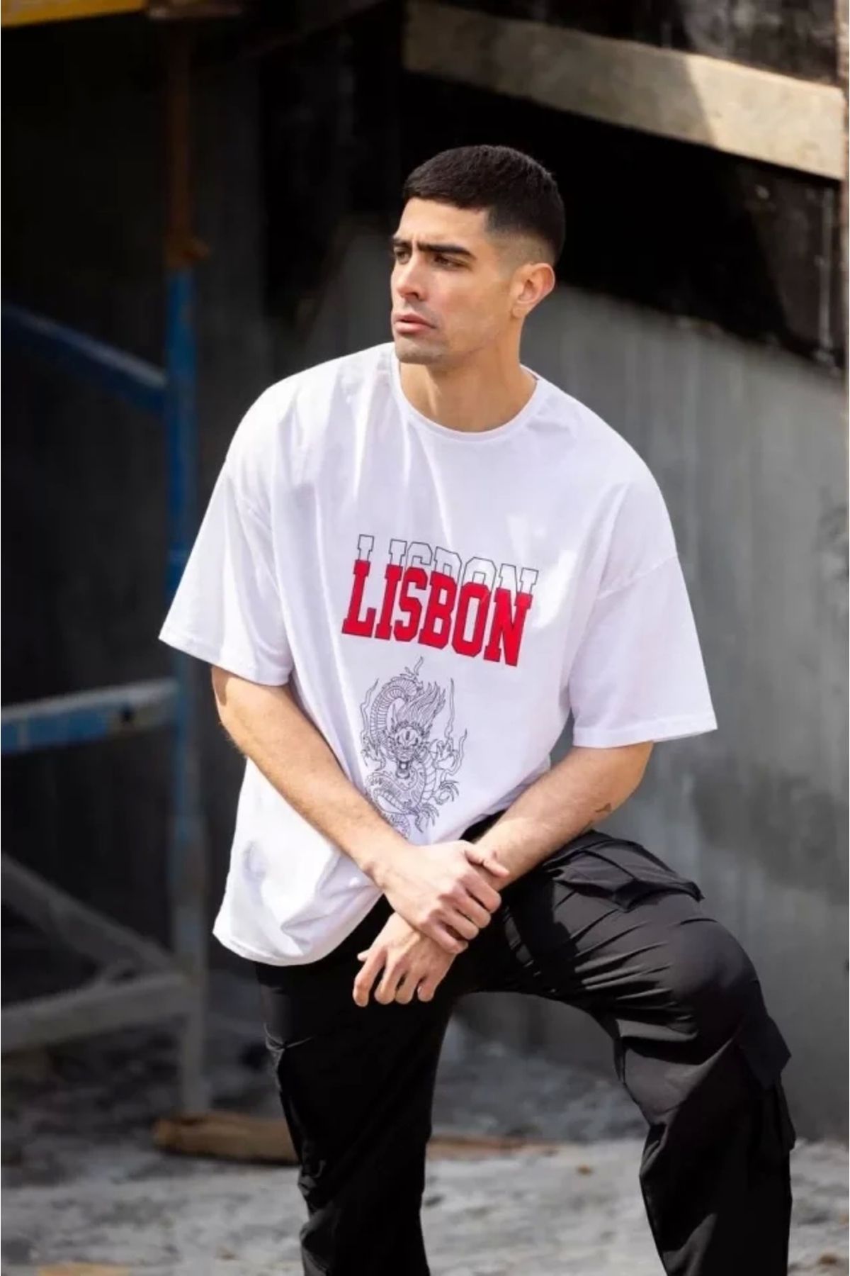 Silerra Unisex Bisiklet Yaka Baskılı Oversize T-Shirt - Beyaz
