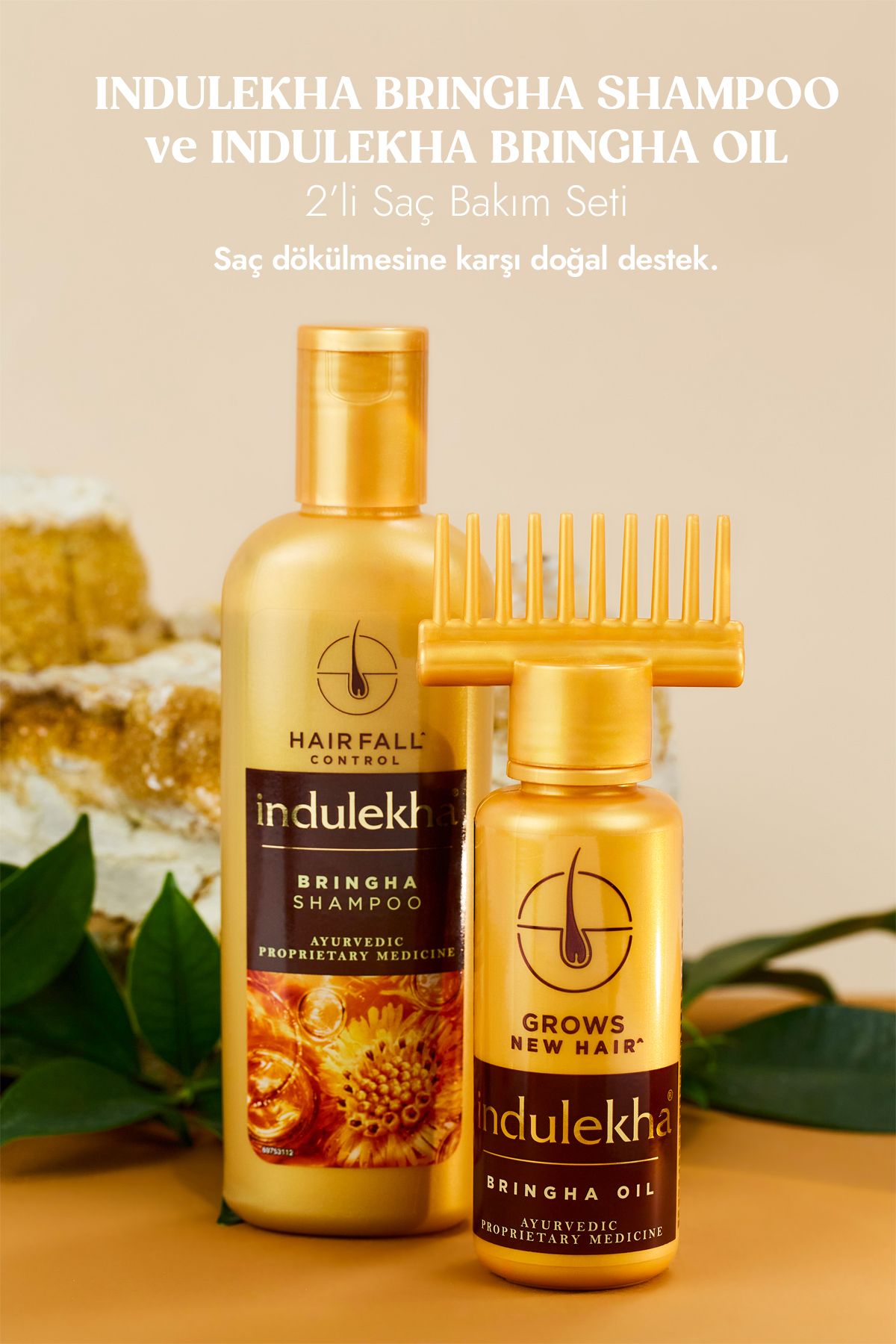 Indulekha Bringha Shampoo Dökülme Karşıtı Şampuan 200 ml & Bitkisel Saç Bakım Yağı 100 ml