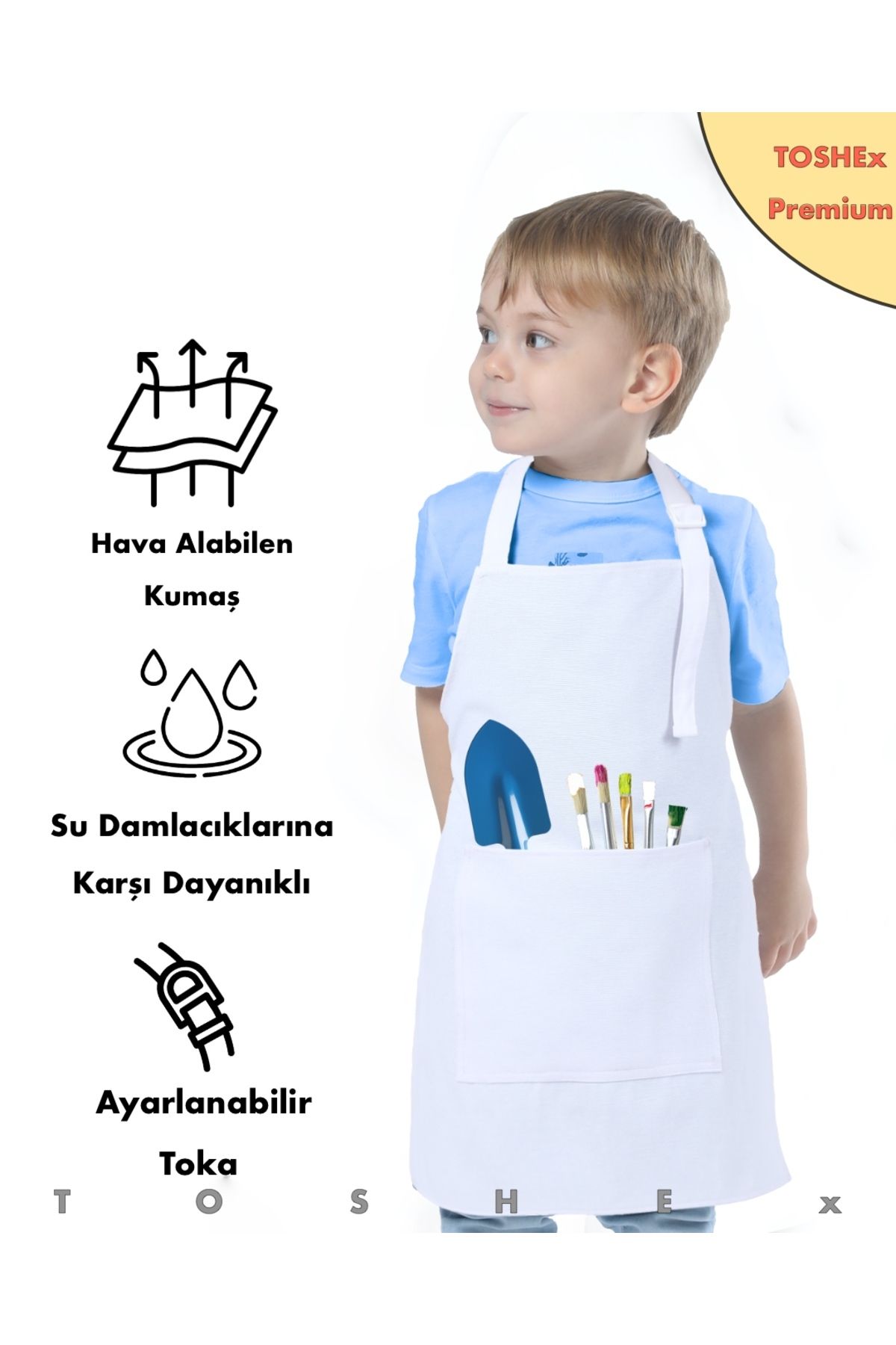 TOSHEX Çocuk Mutfak Önlüğü, Suya Dayanıklı Etkinlik Önlüğü 3-5 yaş Aktivite Önlüğü Beyaz