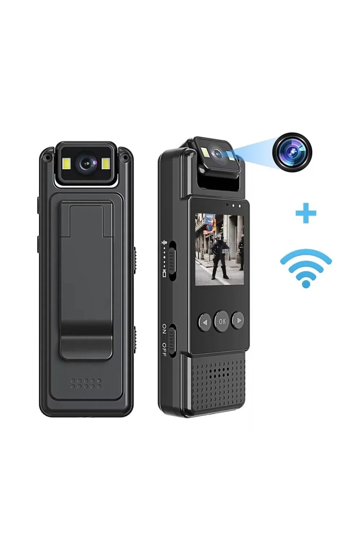beemen Mini Wifi Body Kamera 1.3 İnç LCD Ekran Full HD 4K 180 Derece Dönebilir Kamera 1200mah Batarya