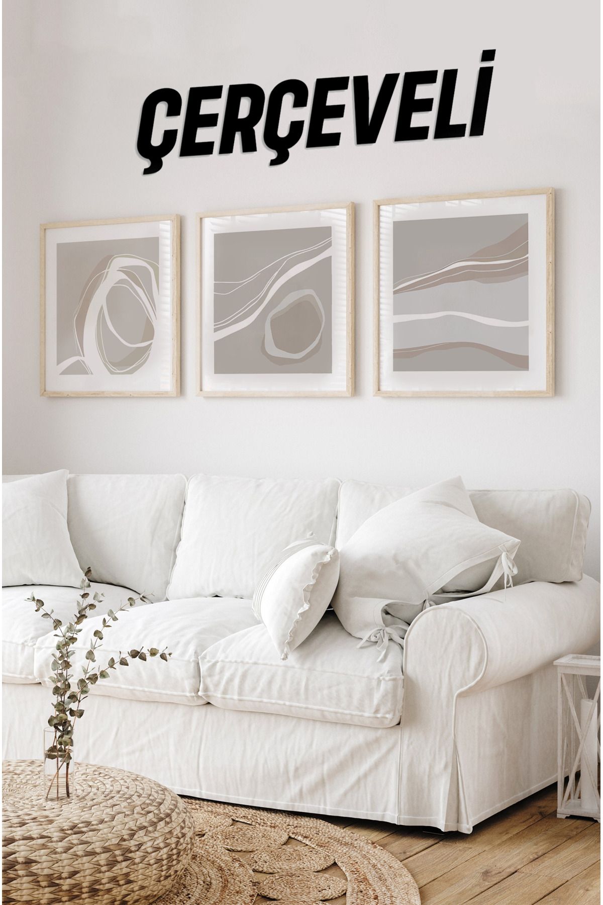 kutuTR Ahşap Çerçeveli Mdf Kare Tablo Seti Salon Ve Oturma Odası Için KR4017