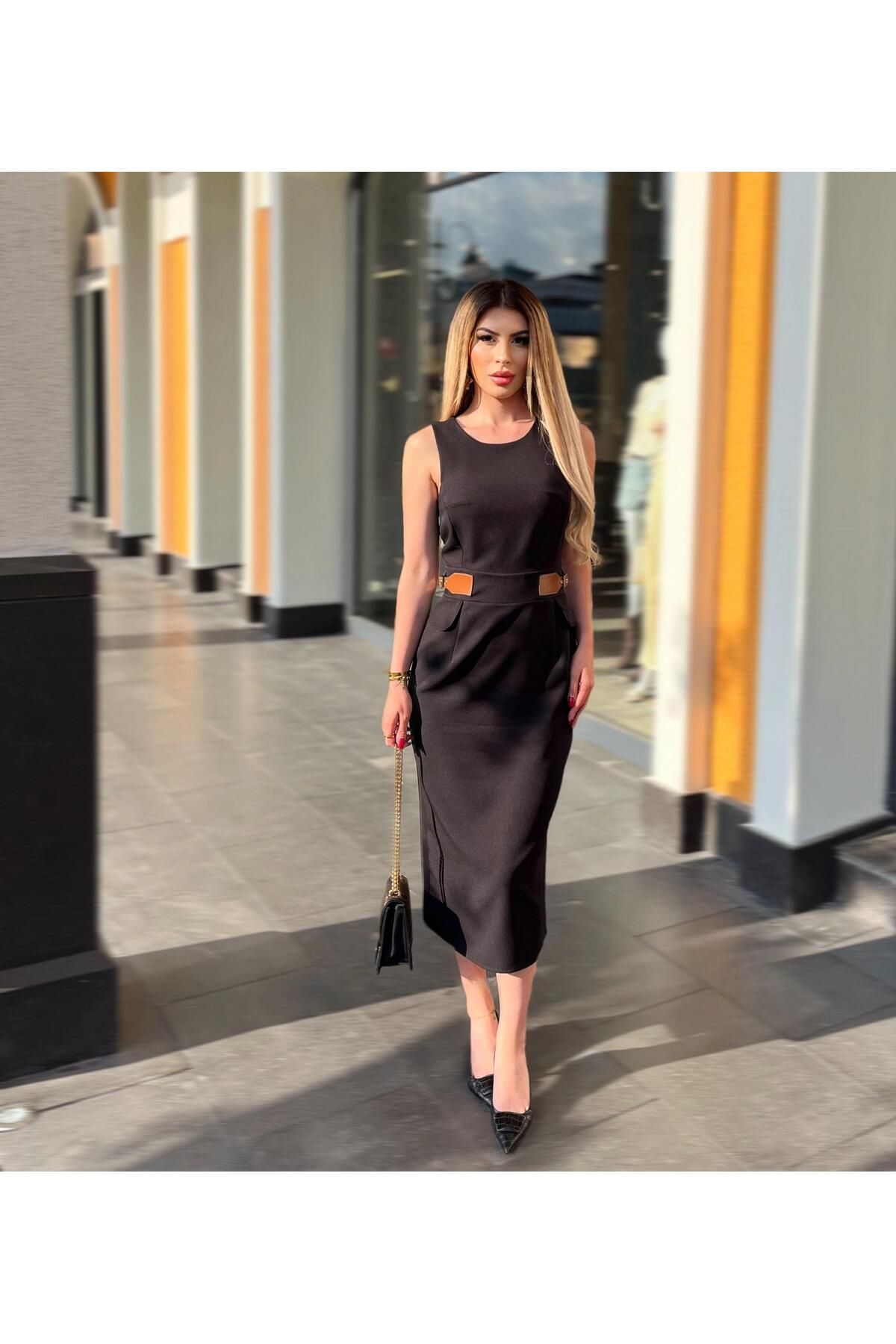 MODA Metal Tokalı Korse Formlu Midi Elbise