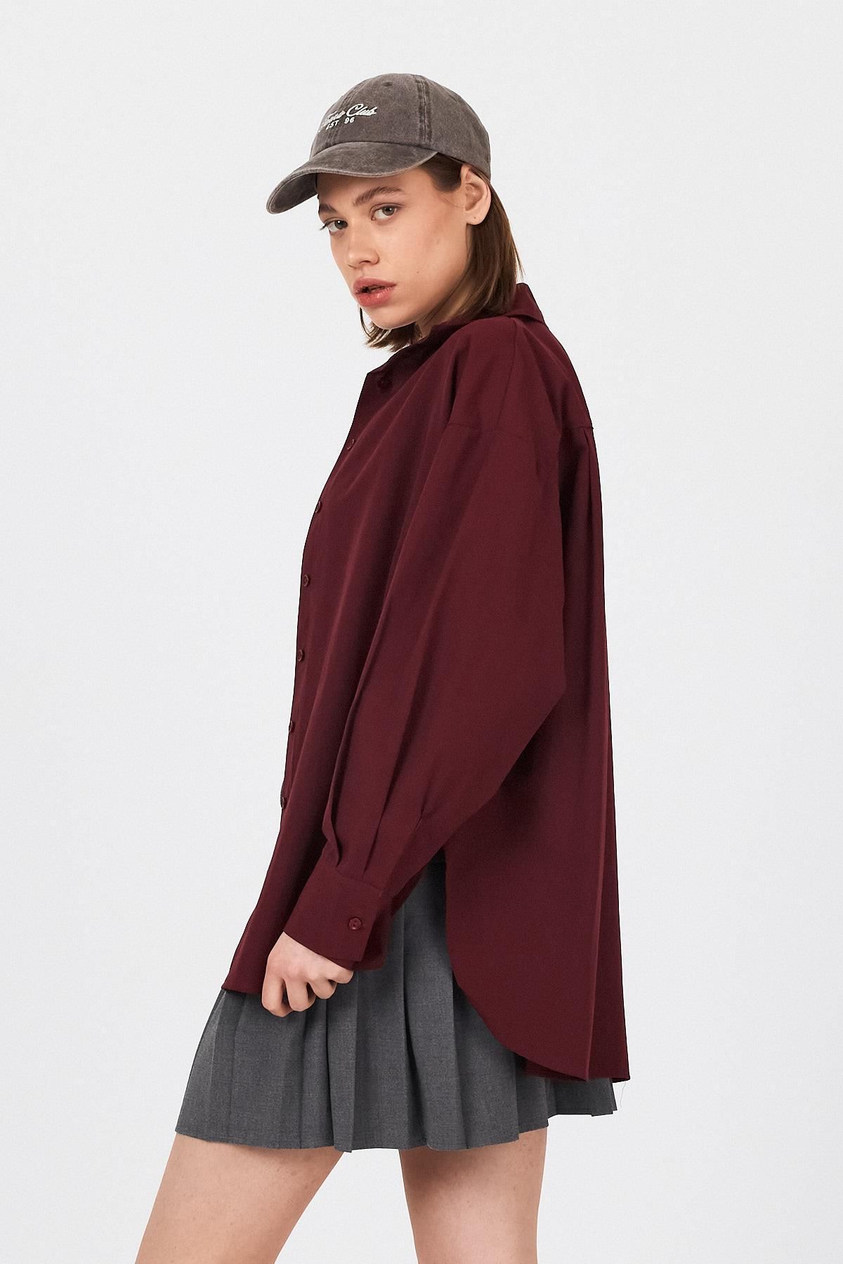 Rays-Claret Red Oversize Basic Μακρύ Πουκάμισο 4664A 6