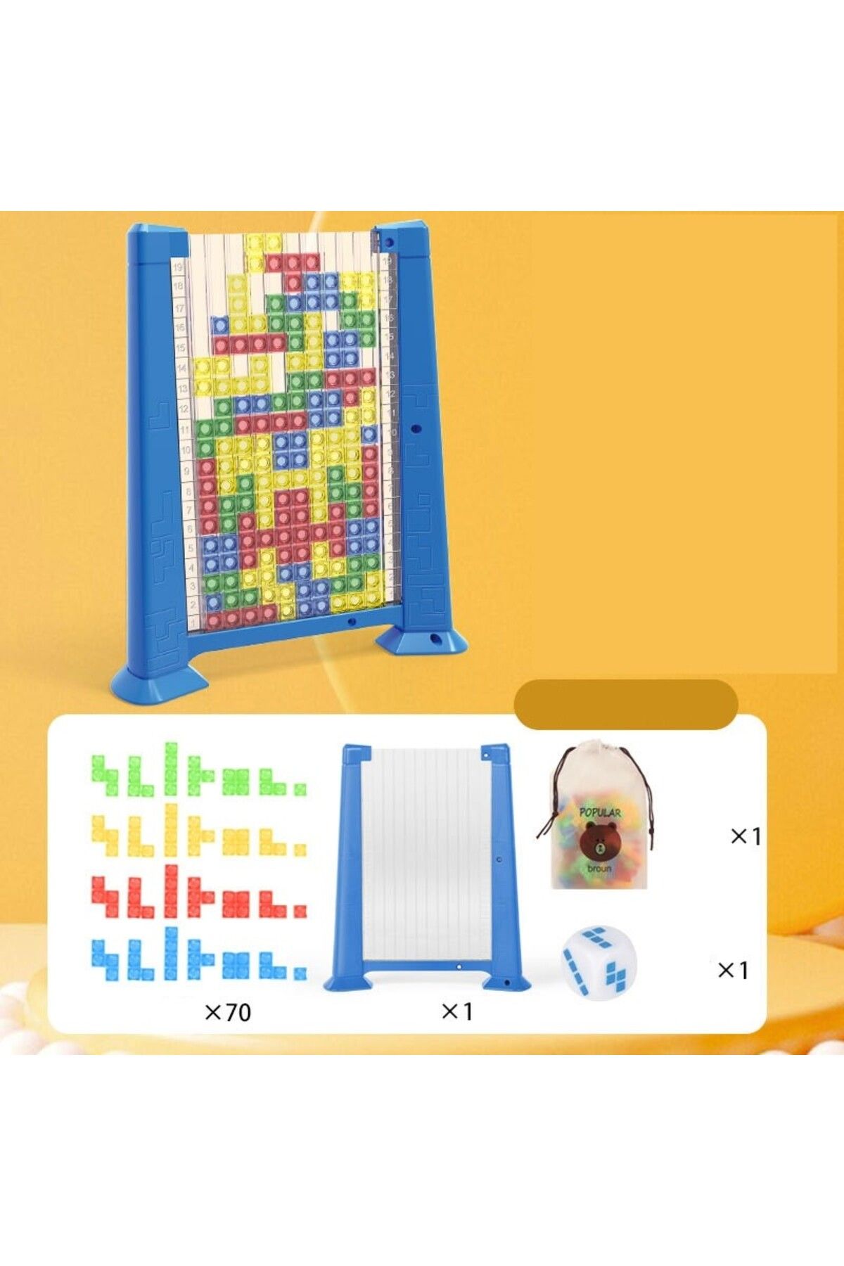 Flippy-Joc Tetris Tangram, 70 Piese Multicolore 3d, Plastic, Zar, Sac Depozitare, 6 Ani, Albastru 4