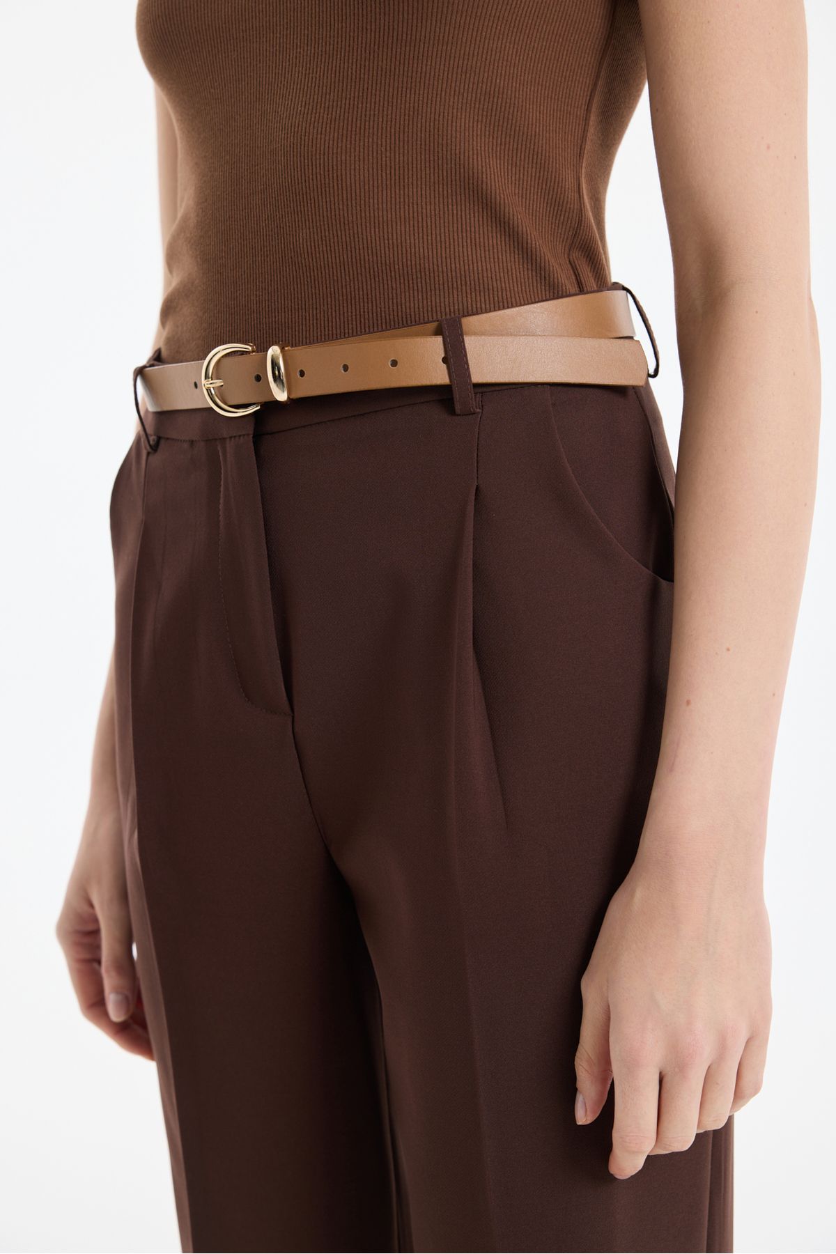 Quzu-Brown Belt Accessory Trousers with Trousers 4