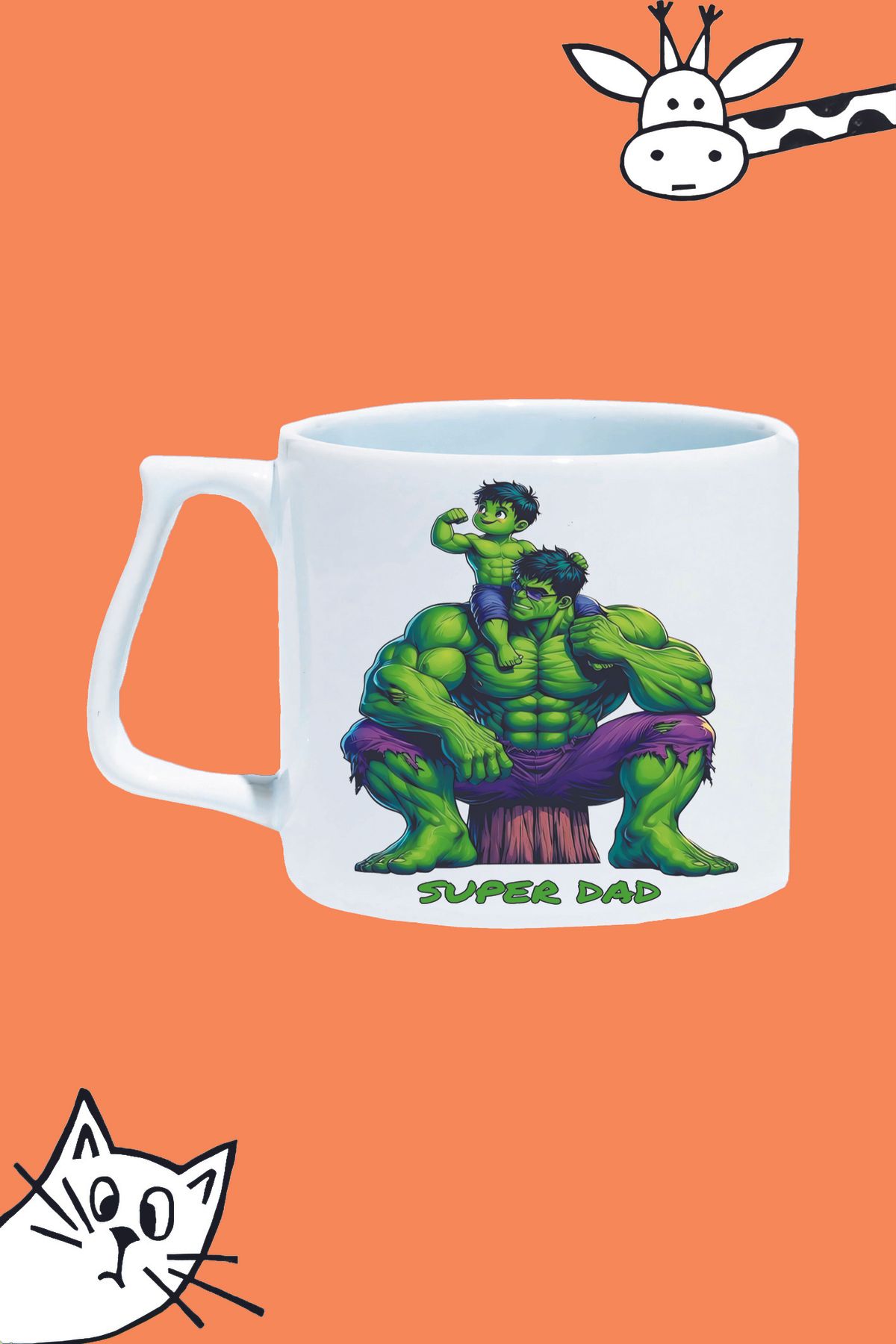 Olympus plus SUPER DAD SÜPER BABA KARAKTER HULK TASARIM BASKILI BEYAZ LÜKS KUPA BARDAK