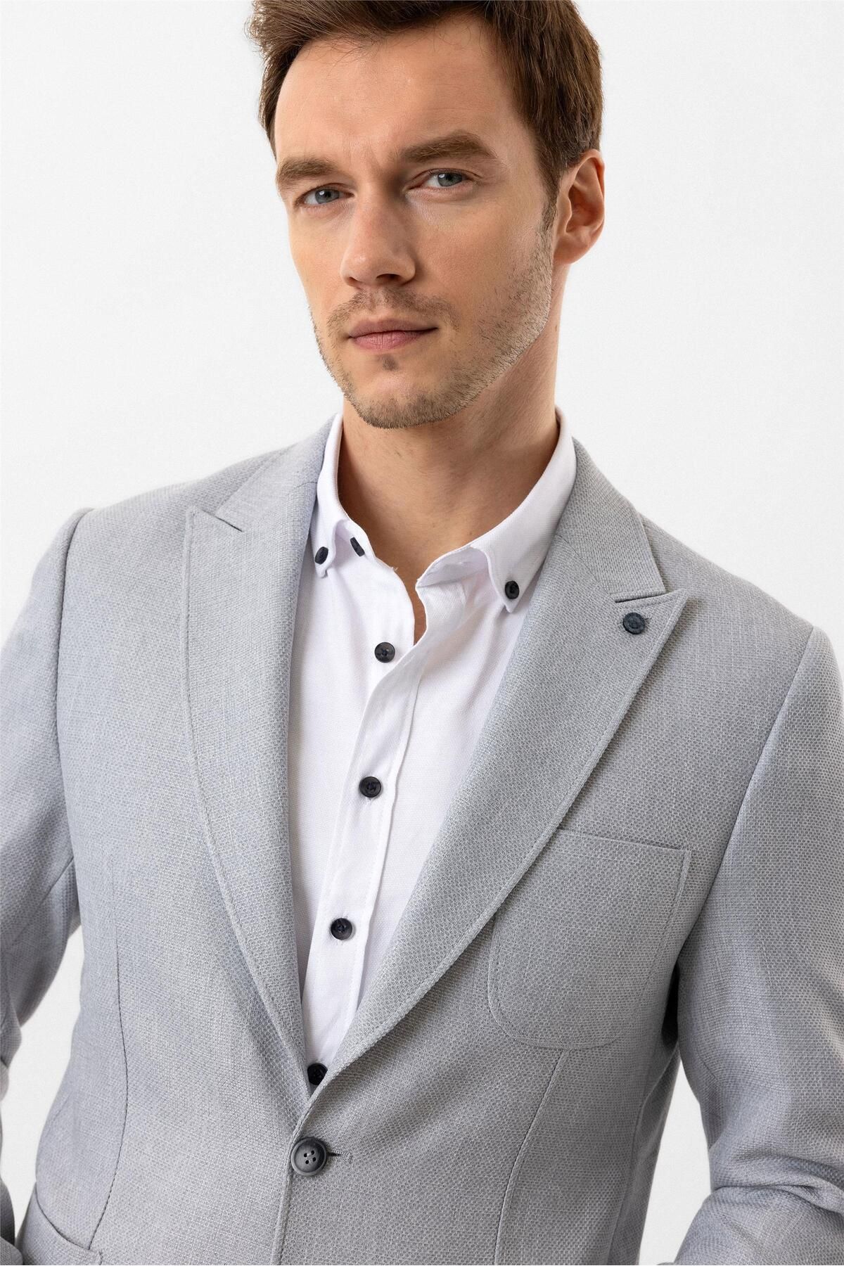 SÜVARİ-Süvari Slim Fit 6 Drop Gray Patterned Single Jacket 7