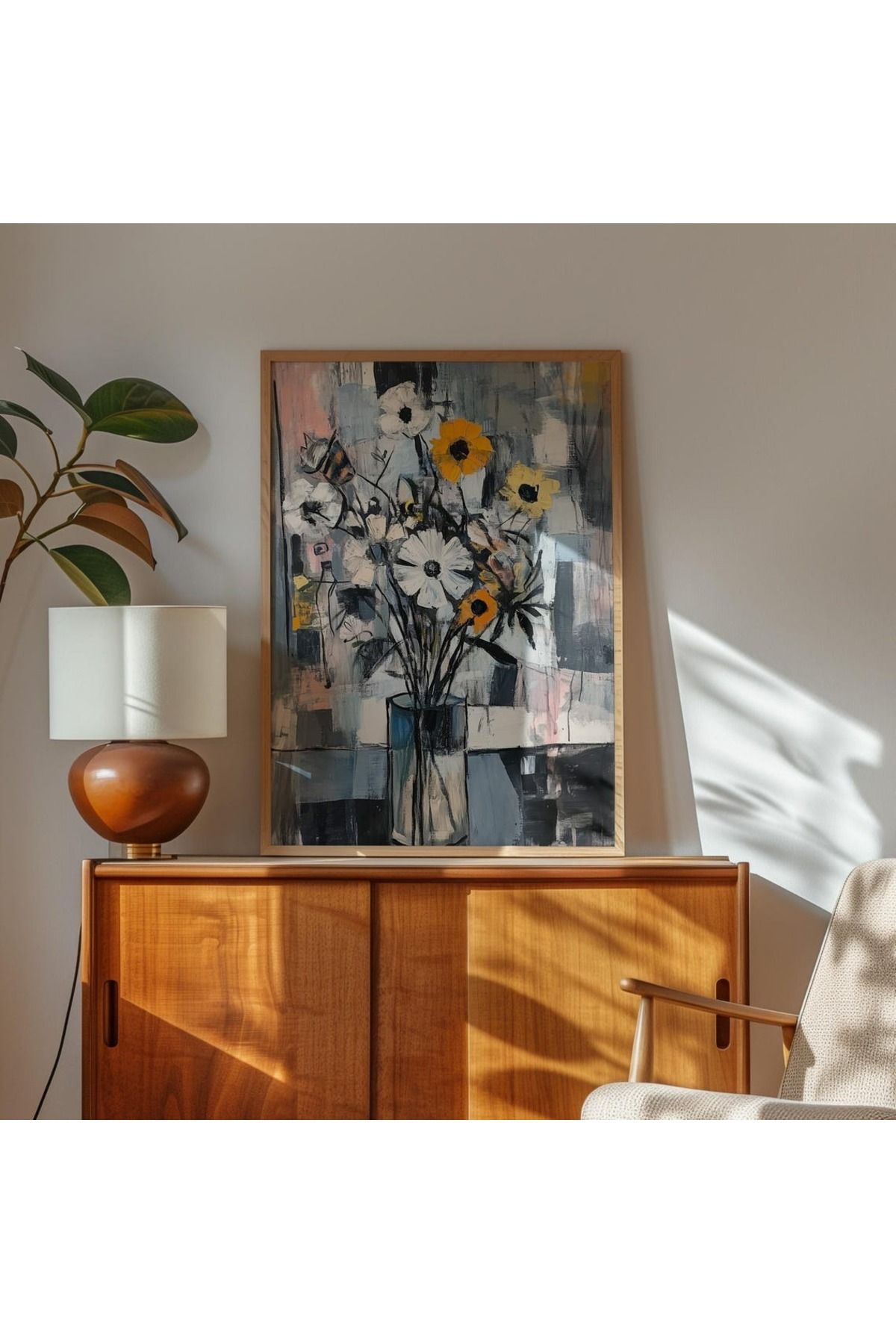Dekorsiahome Tek Parça Ahşap Çerçeveli Oturma Odası Salon Mutfak Tablo TK0445