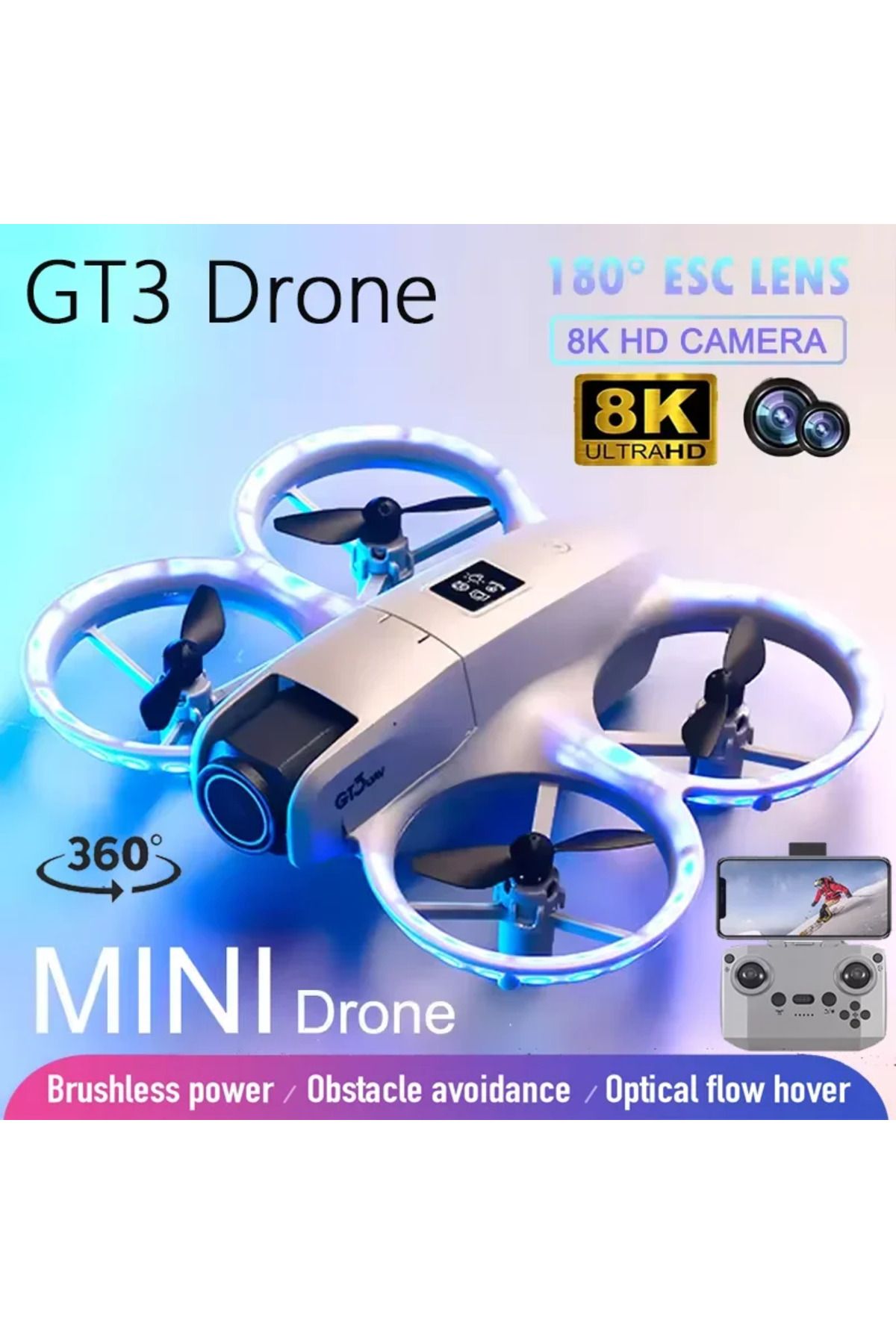 GT3 Mini Drone GPS 8K Profesyonel HD 180 ° Çift Kameralar 5G WIFI Engellerden Kaçınma