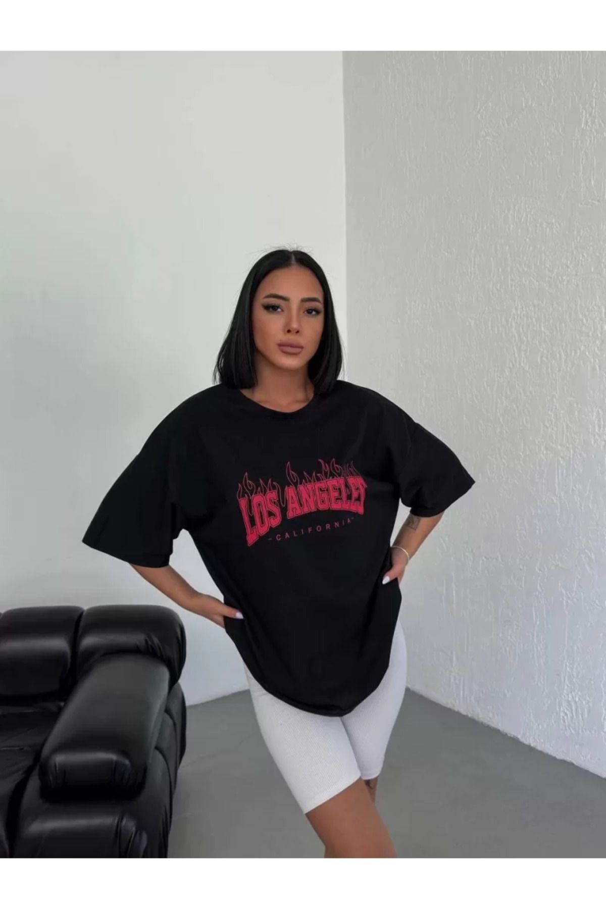 Flaubert /Unisex Bisiklet Yaka Baskılı Oversize T-Shirt - Siyah