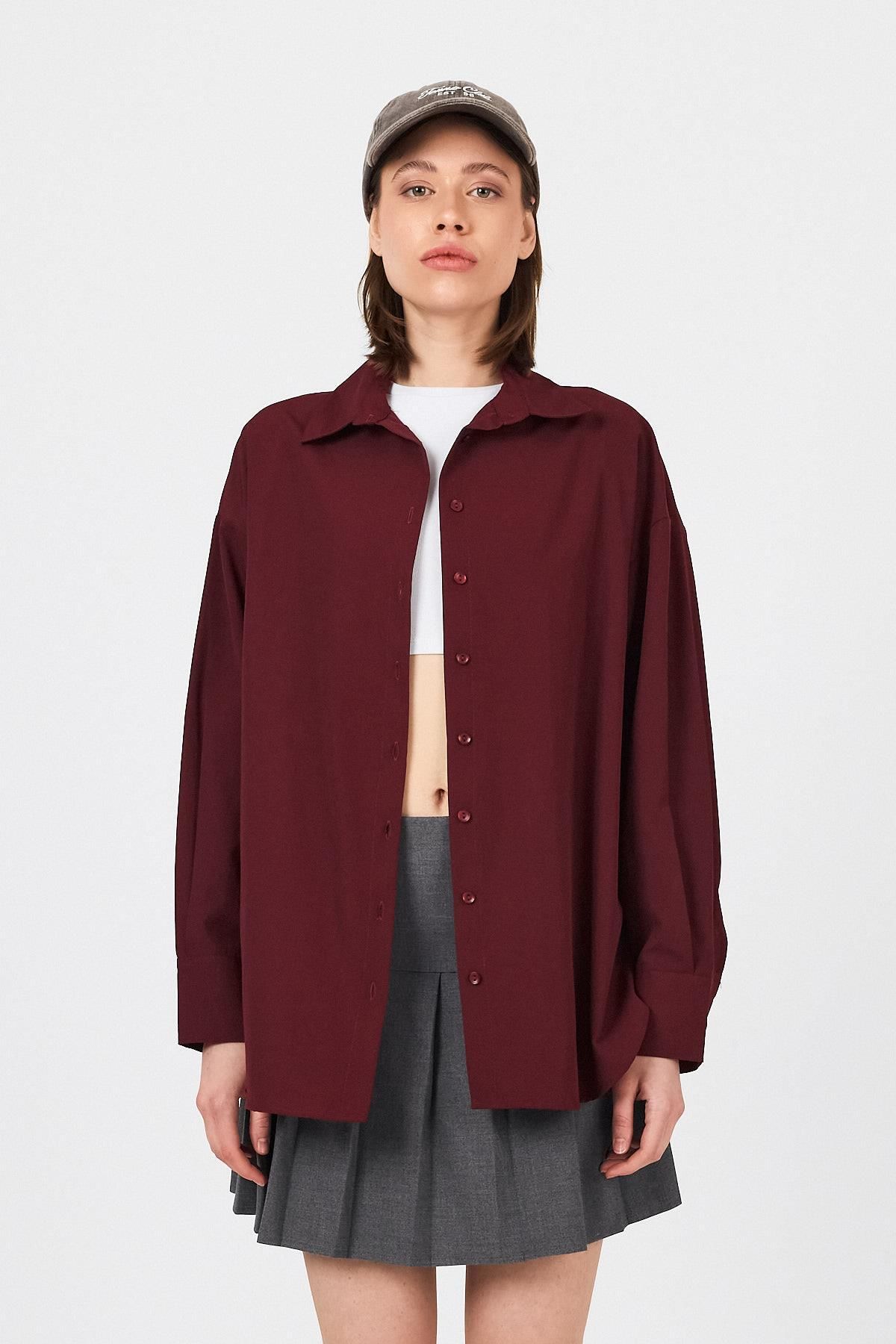 Rays-Claret Red Oversize Basic Μακρύ Πουκάμισο 4664A 4