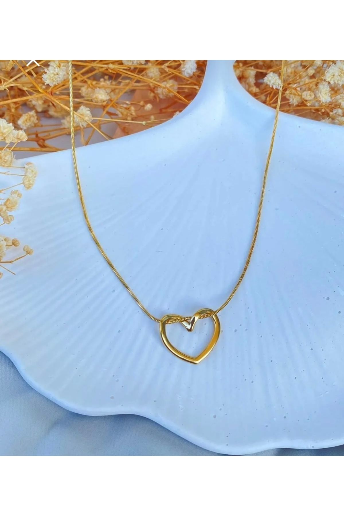Büşra Shine Aksesuar Gold Düğün Kalp Çelik Kadın Kolye