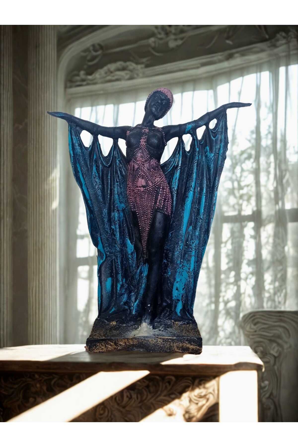 Yaratıcı sanatlar atölyesi Büyük Boy Dekoratif Kraliçe Semiramis Egzotik Dansçı Art Deco Heykel Biblo 35 Cm