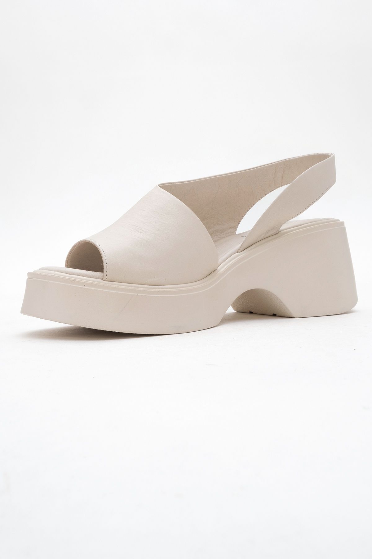 LuviShoes-Roy Ecru Skin Genuine Leather Women's Wedge Heeled Sandals 4