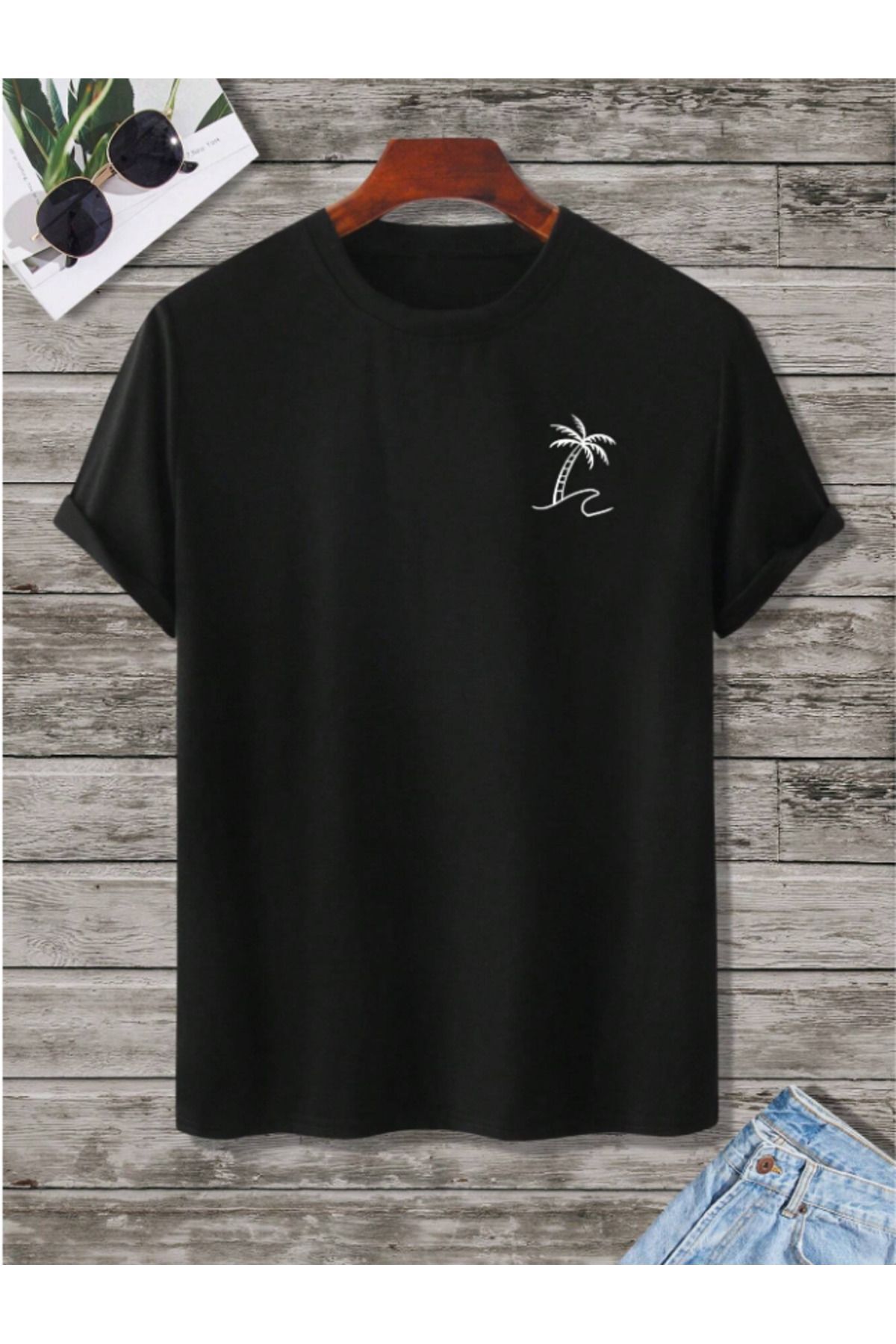 ELNOYA Yeni Sezon TREND Rahat Kesim Siyah T-Shirt
