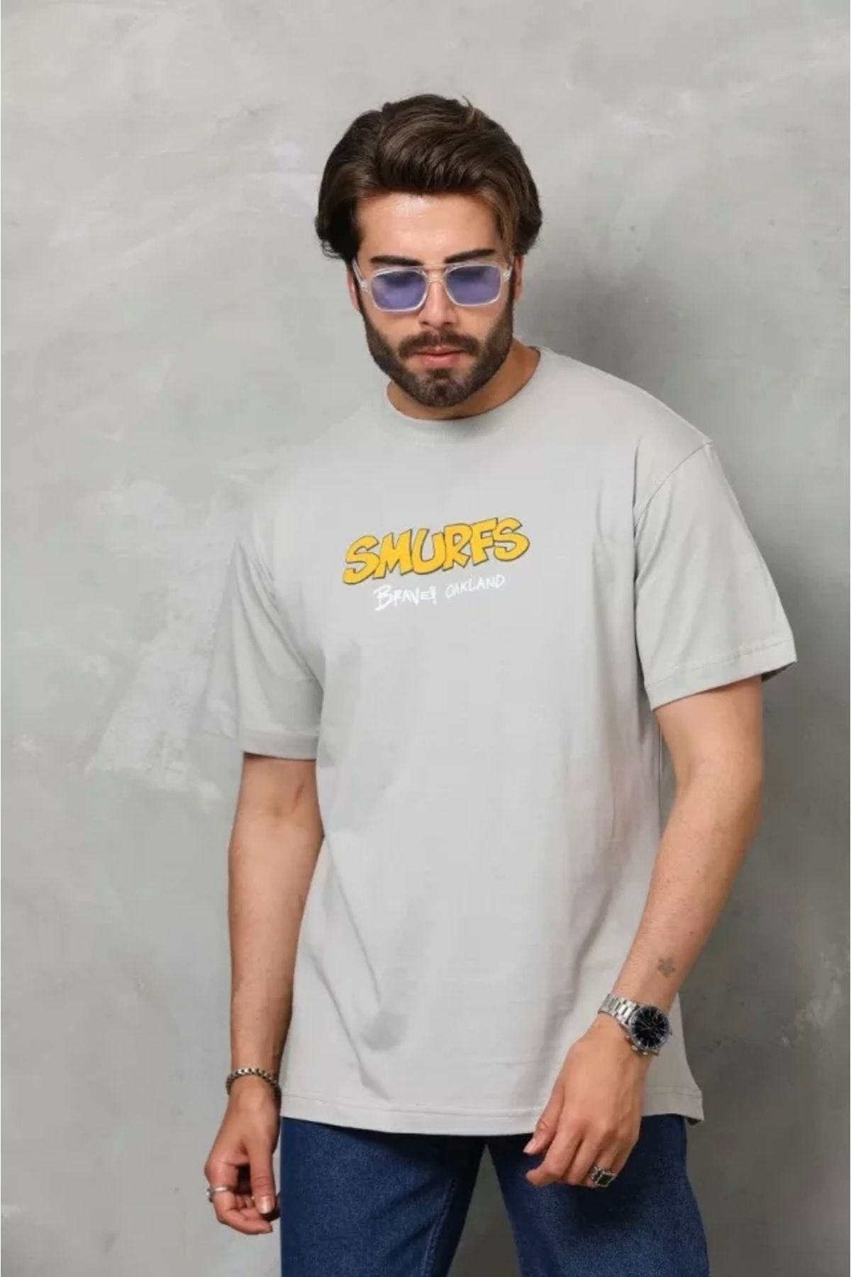 Silerra Unisex Basic Bisiklet Yaka Oversize T-Shirt - Gri
