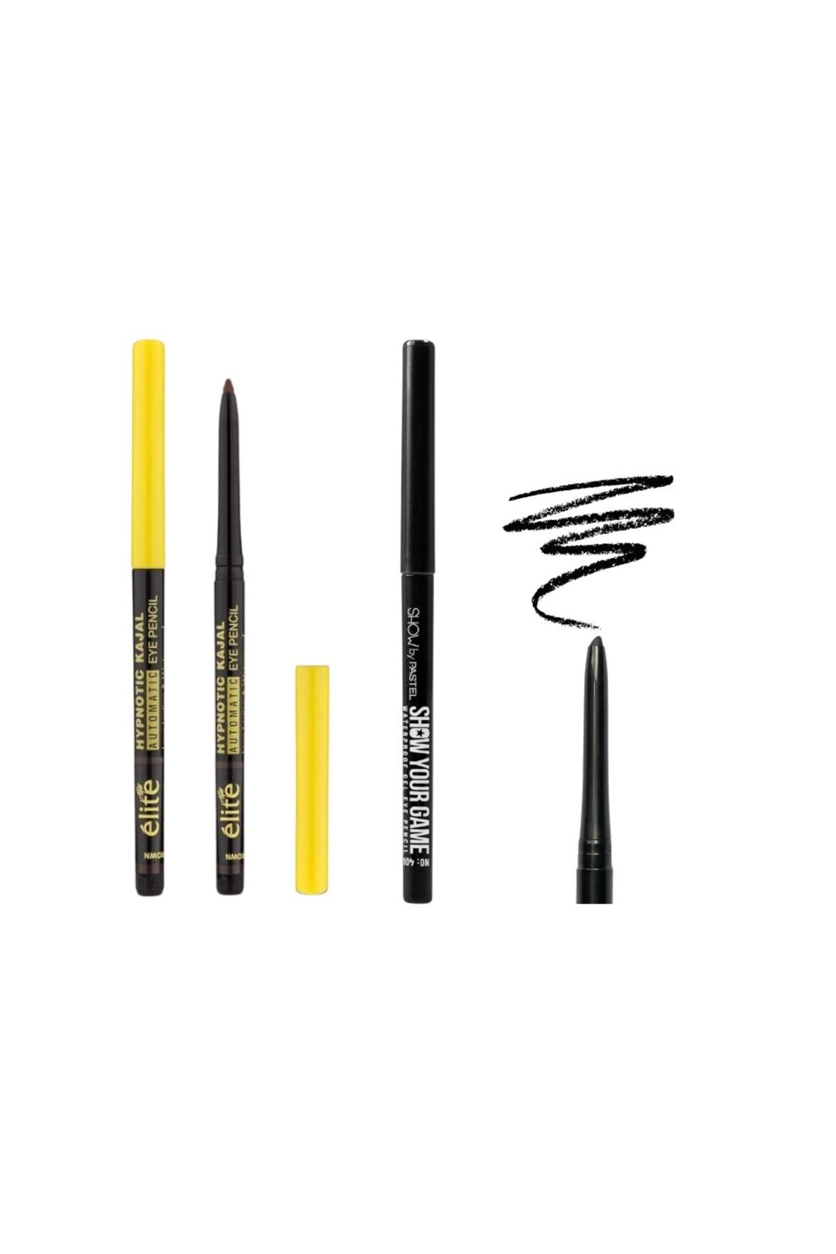 Pastel Suya Dayanıklı Jel Göz Kalemi 406 (Siyah) + Elite Hypnotic Kajal Automatic Eye Pencil (Kahve)