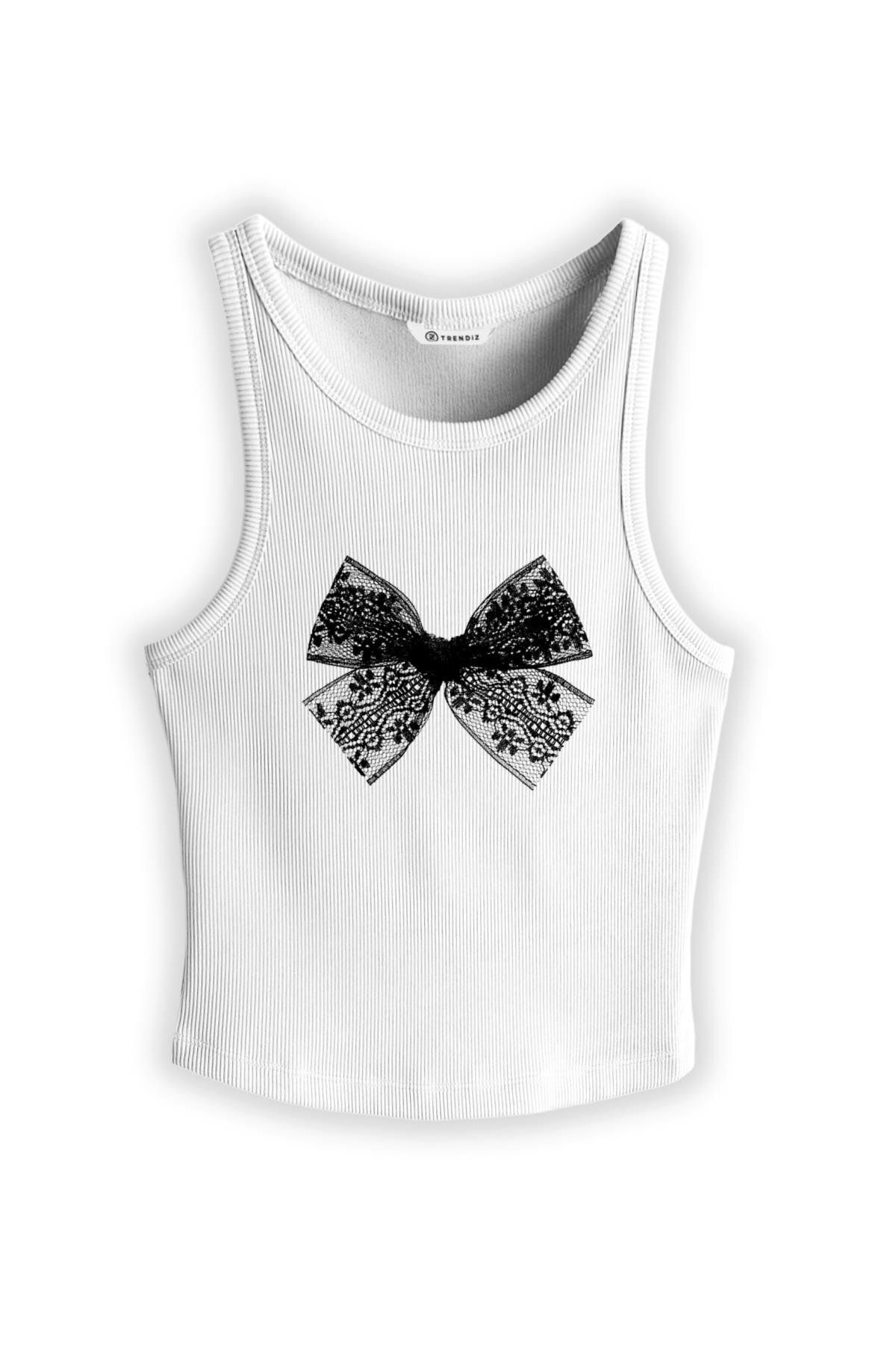 Trendiz Kadın Black Lace Bow Askılı Atlet Beyaz 9013