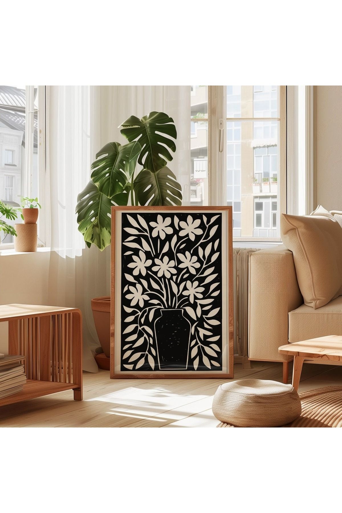 Dekorsiahome Tek Parça Ahşap Çerçeveli Oturma Odası Salon Mutfak Tablo TK0548
