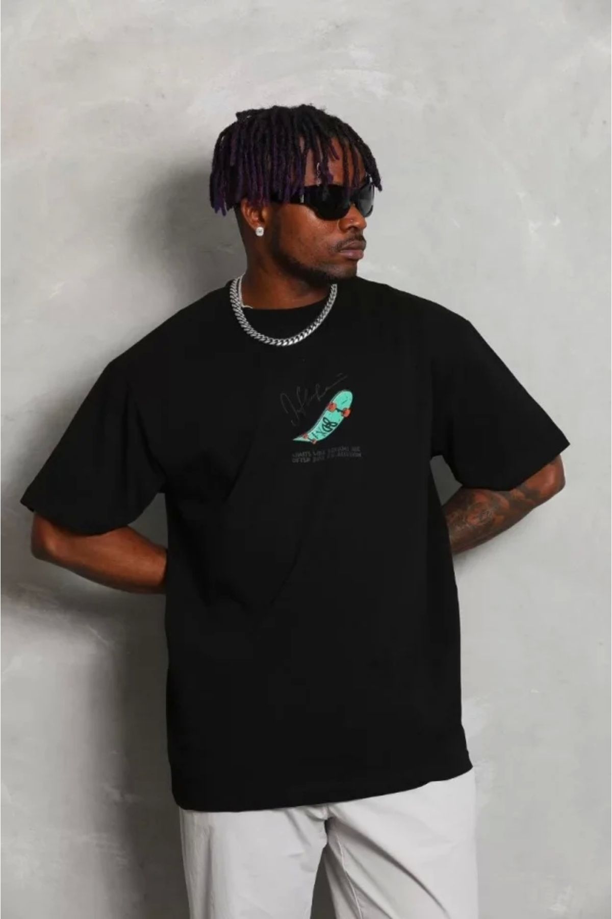 Silerra Unisex Oversize Baskılı Bisiklet Yaka T-Shirt - Siyah