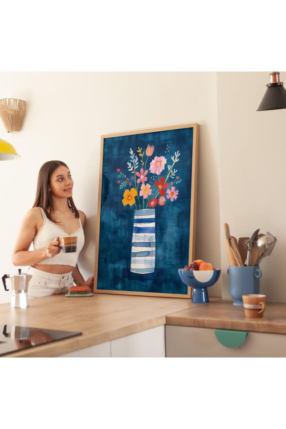 Dekorsiahome Tek Parça Ahşap Çerçeveli Oturma Odası Salon Mutfak Tablo TK0558