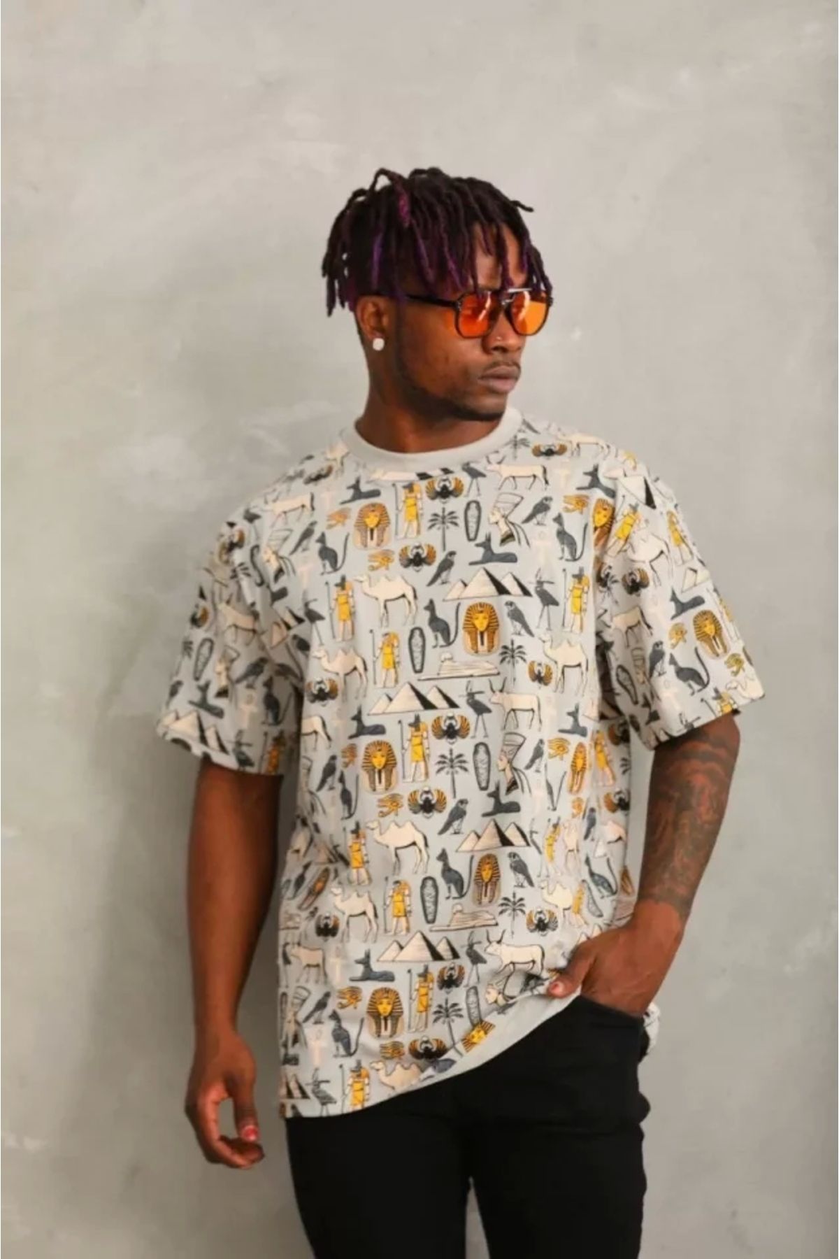 Silerra Unisex Oversize Baskılı Bisiklet Yaka T-Shirt - Gri